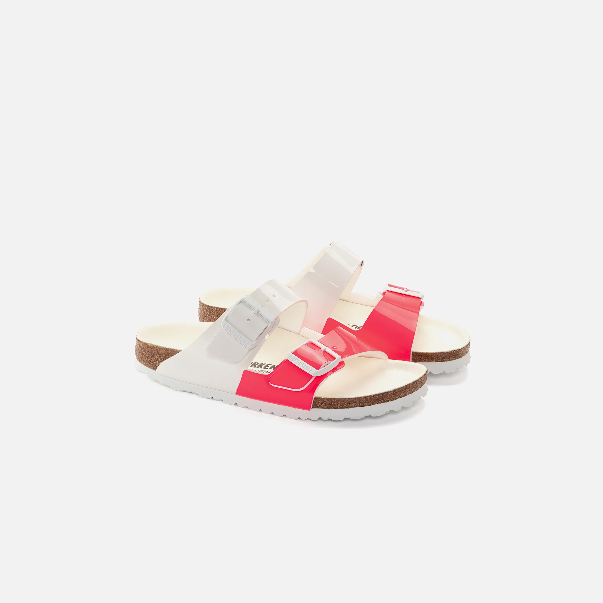 Birkenstock WMNS Arizona Split Birko-Flor Patent - White / Neon Pink - Image 2