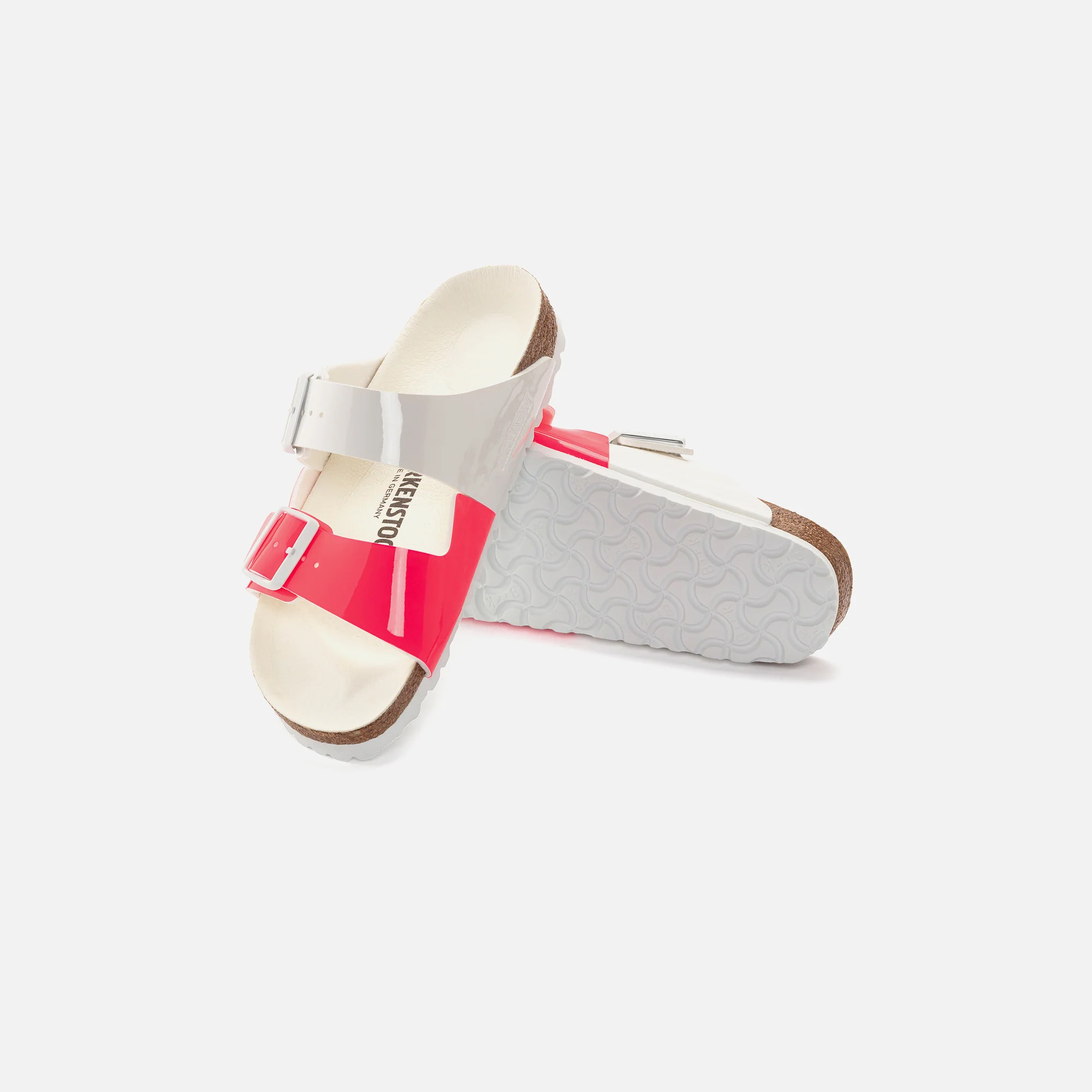 Birkenstock WMNS Arizona Split Birko-Flor Patent - White / Neon Pink - Image 5