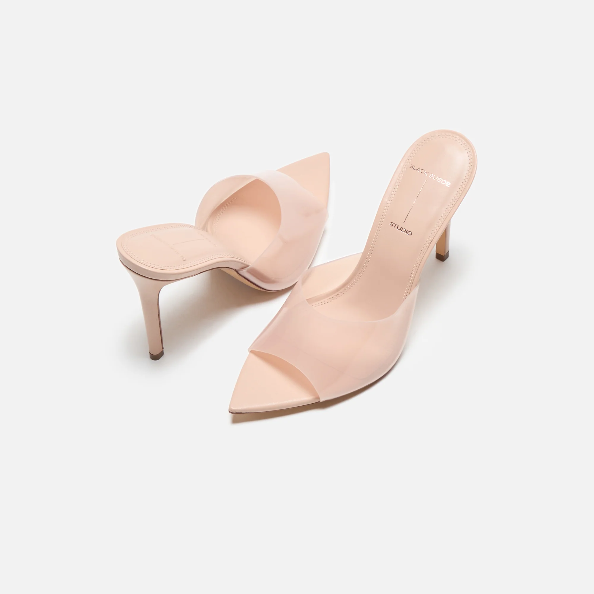 Black Suede Studio Bella Heel - Old Rose Nappa / Matching PVC - Image 4