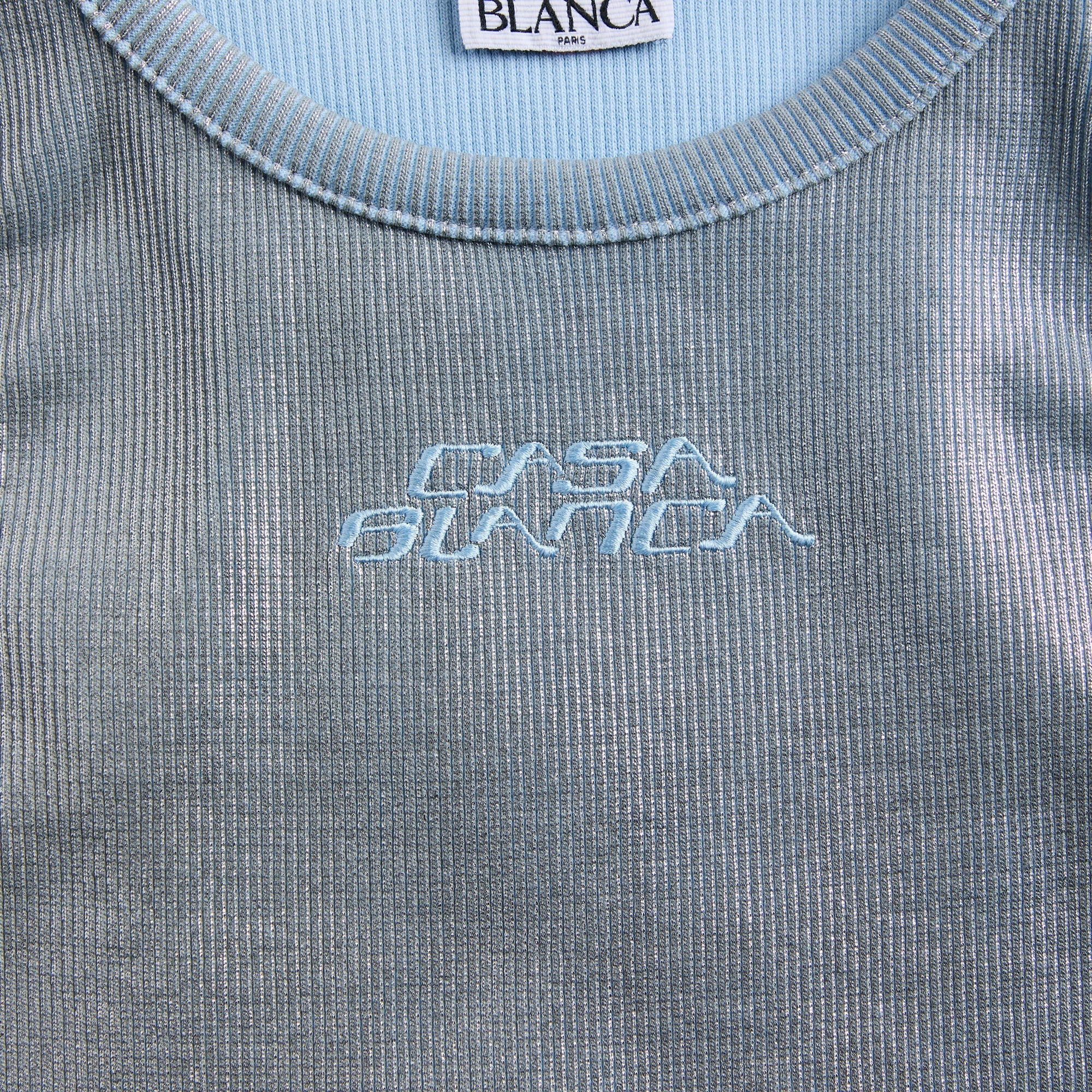 Casablanca Ribbed Silver Plated Tank Top - Silver / Blue - Image 3