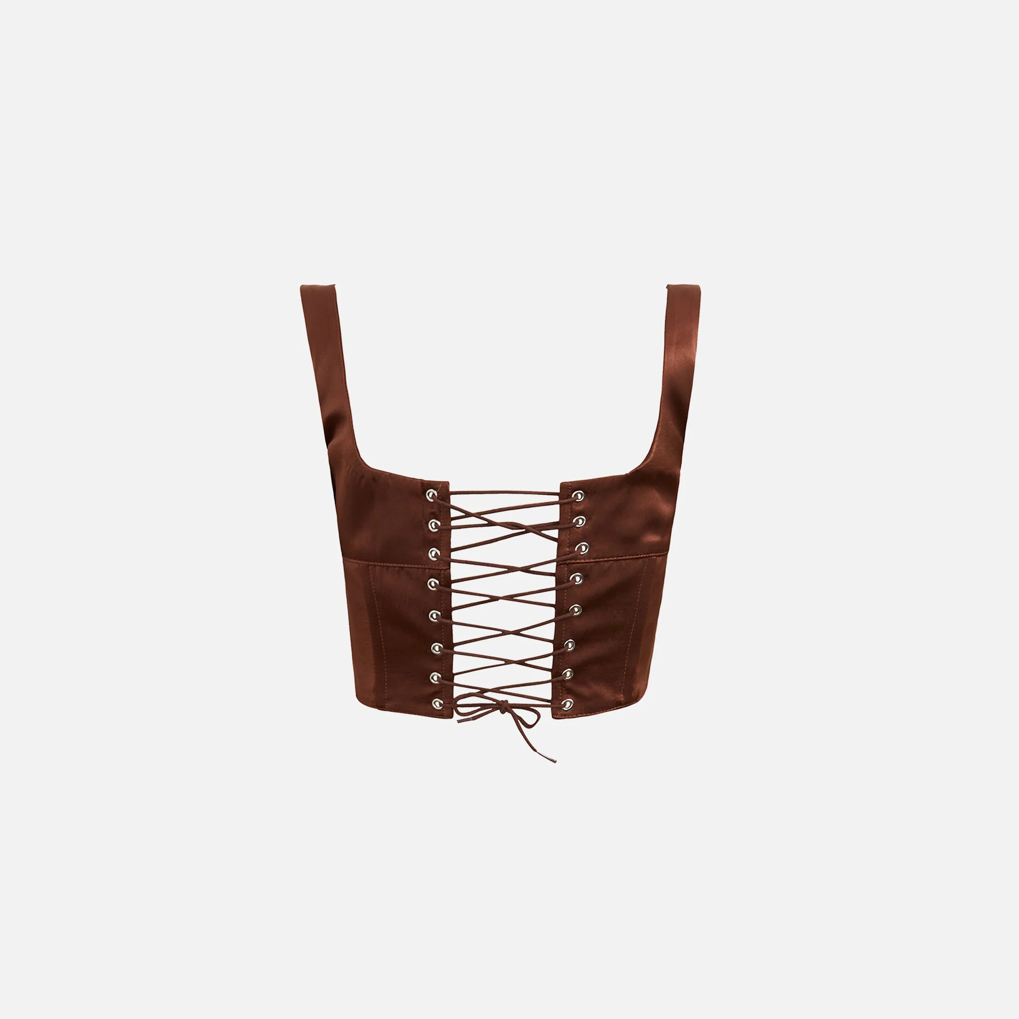 GUIZIO Satin Lace Up Bustier Top - Espresso - Image 2