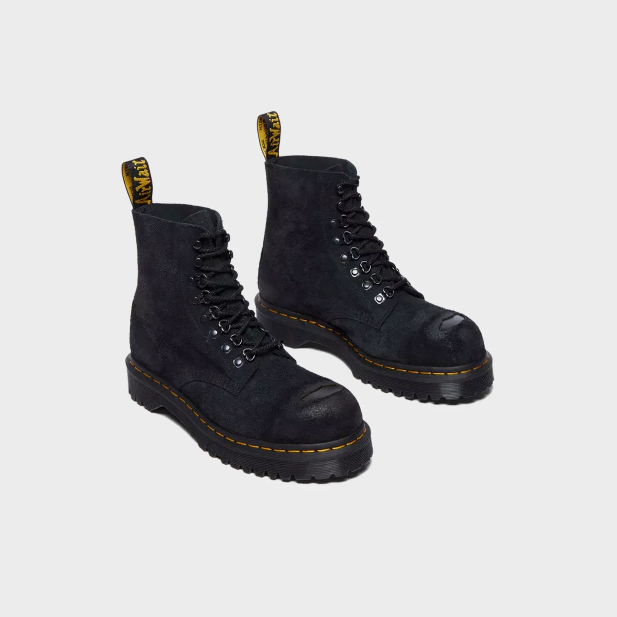 Dr. Martens 1460 ST Black Burnished Hairy Suede Lace Up Boots - Black - Image 2