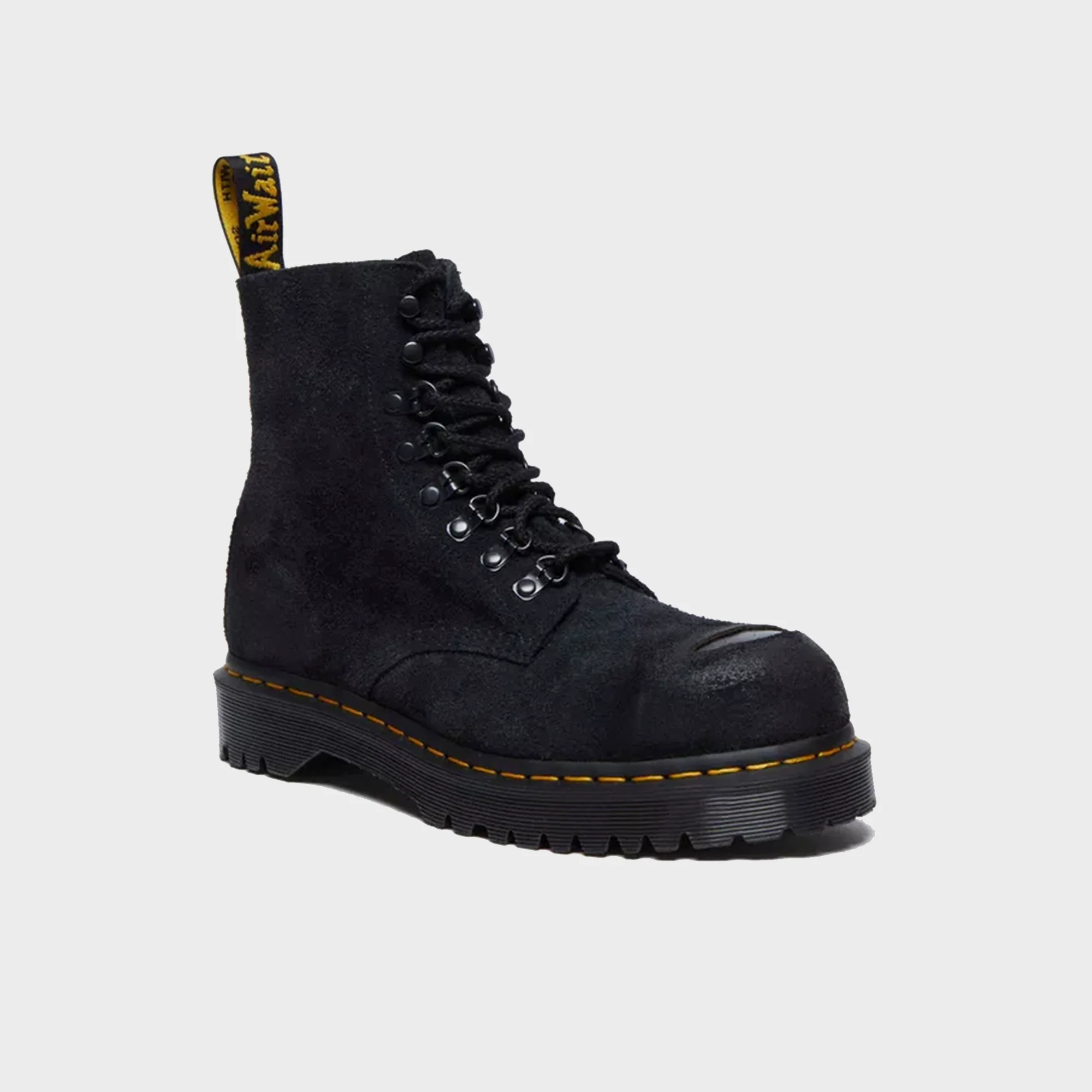 Dr. Martens 1460 ST Black Burnished Hairy Suede Lace Up Boots - Black - Image 3