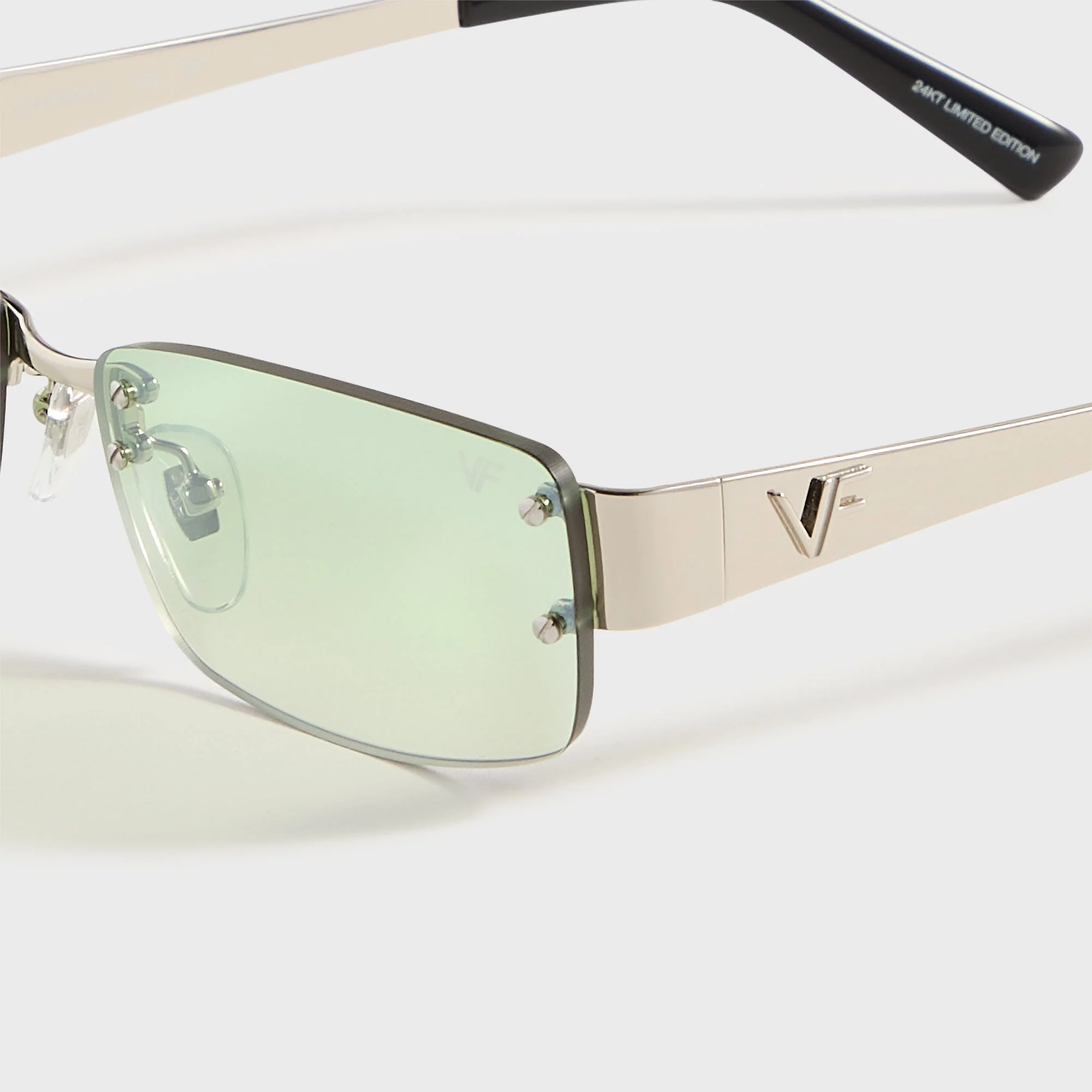 Vintage Frames Infamous Rimless Drill Mount 24KT - White Gold / Powder Green Gradient - Image 3