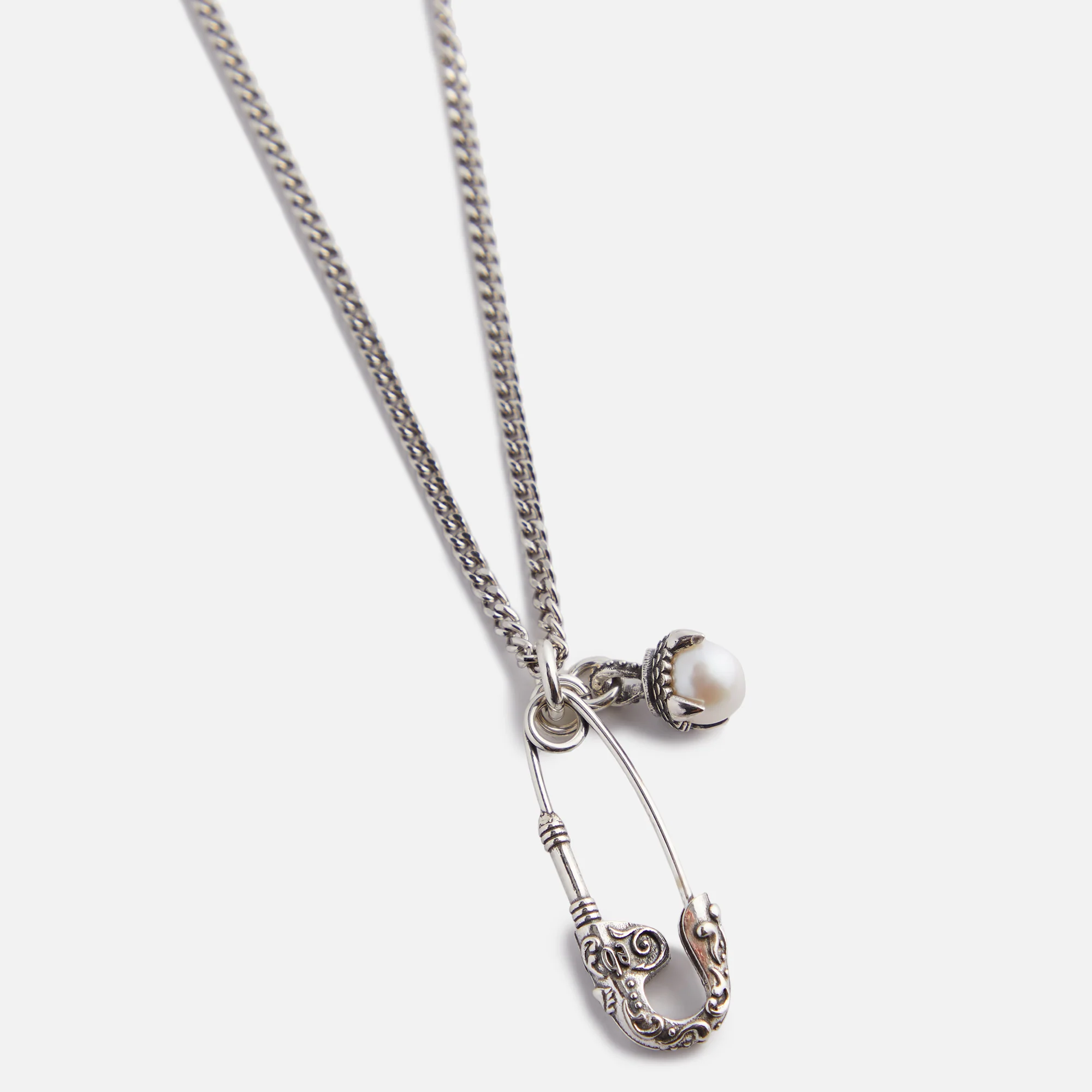 Emanuele Bicocchi Safety Pin Pearl Pendant Necklace - Silver - Image 2