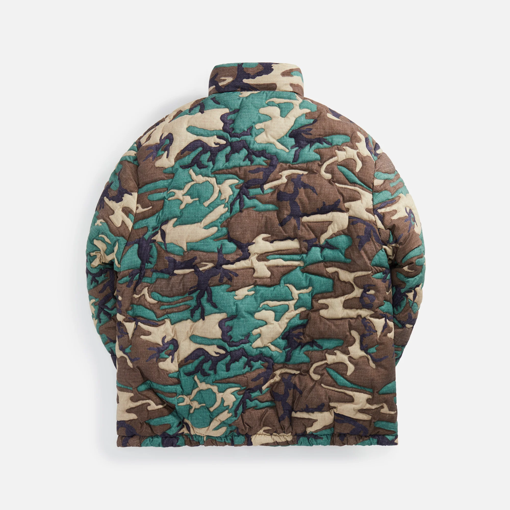 ERL Unisex Camo Woven Quilt Puffer Coat - Green - Image 2
