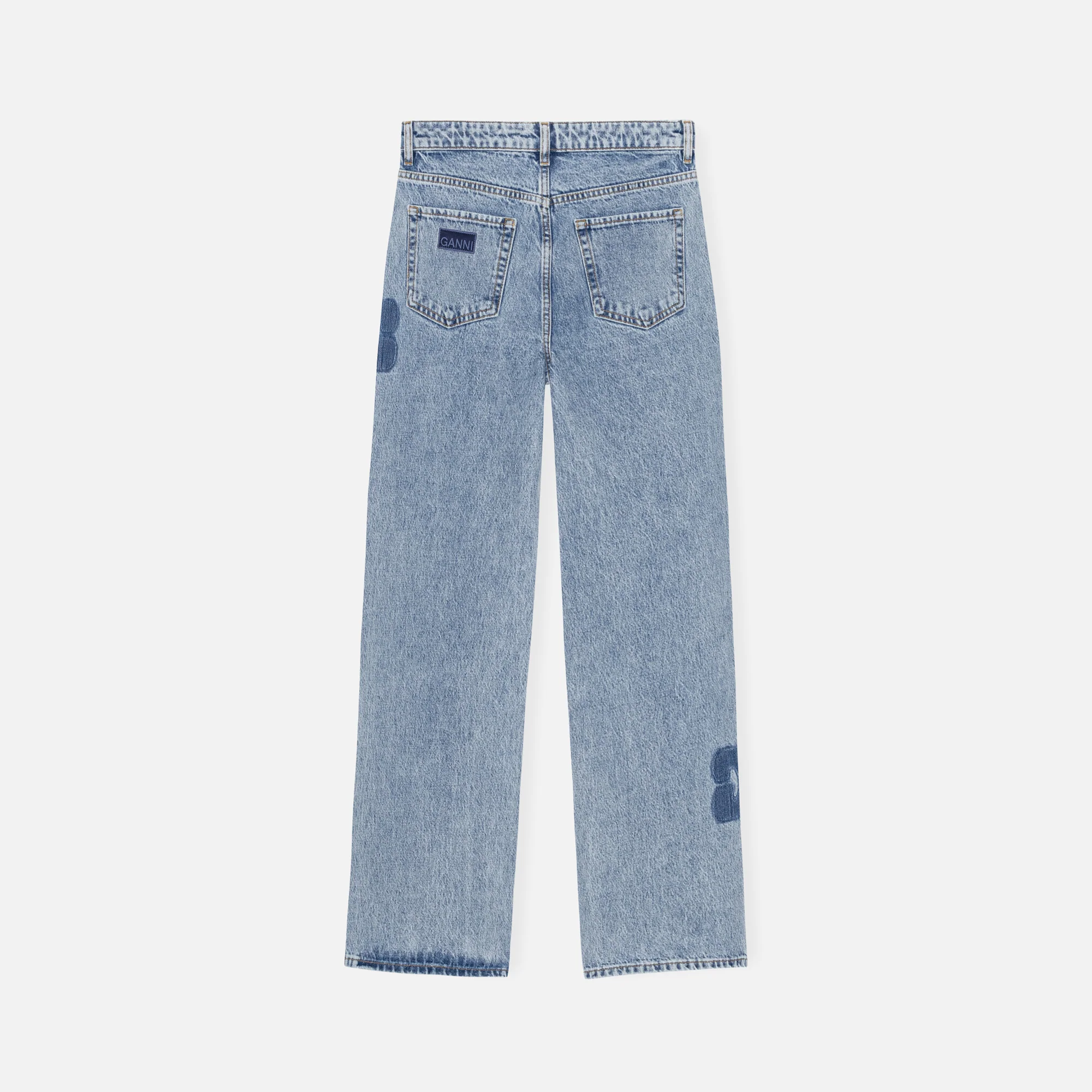 Ganni Patch Denim Izey Pant - Mid Blue Stone - Image 2