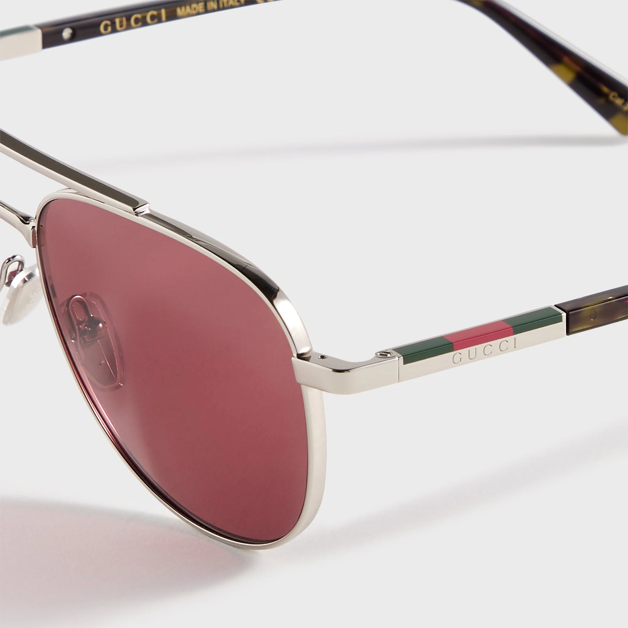 Gucci GG1962S Aviator Frame Sunglasses - Silver / Havana / Red - Image 2