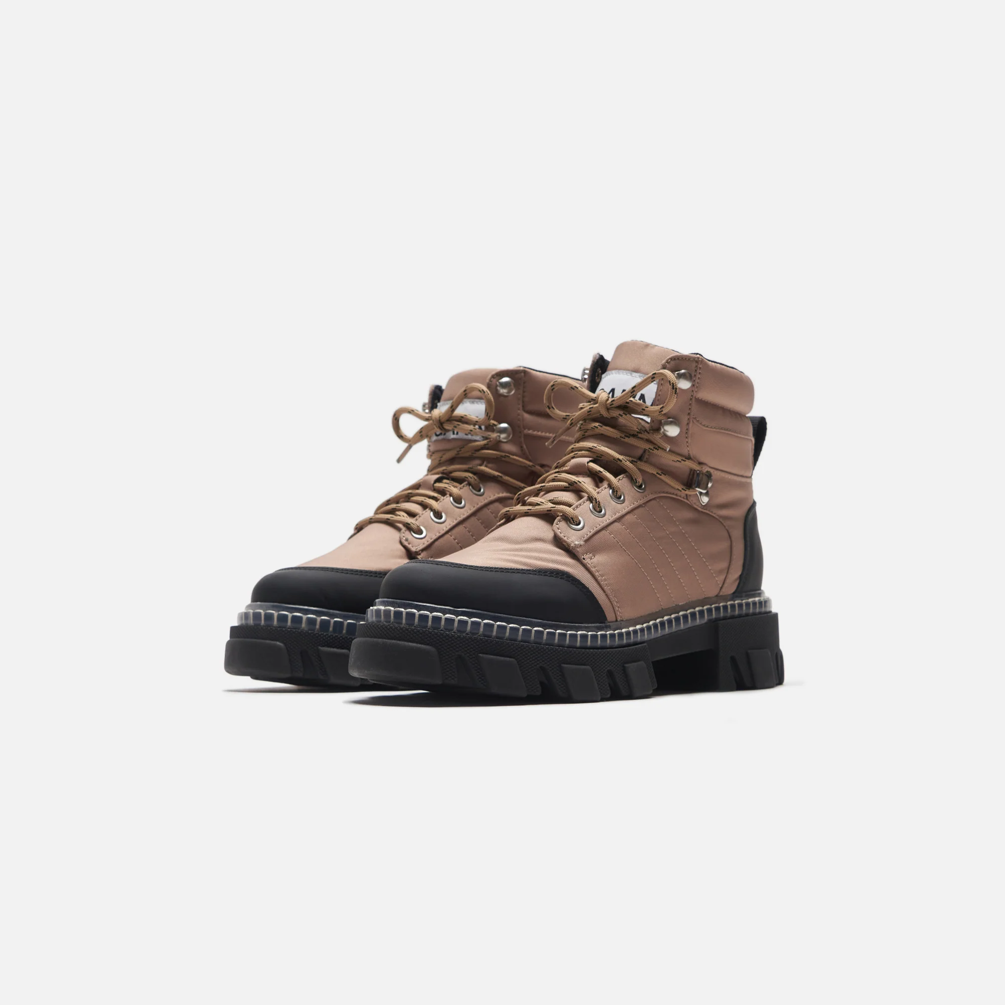 Ganni Cleated Lace Up Hiking Boots - Beige / Black - Image 2
