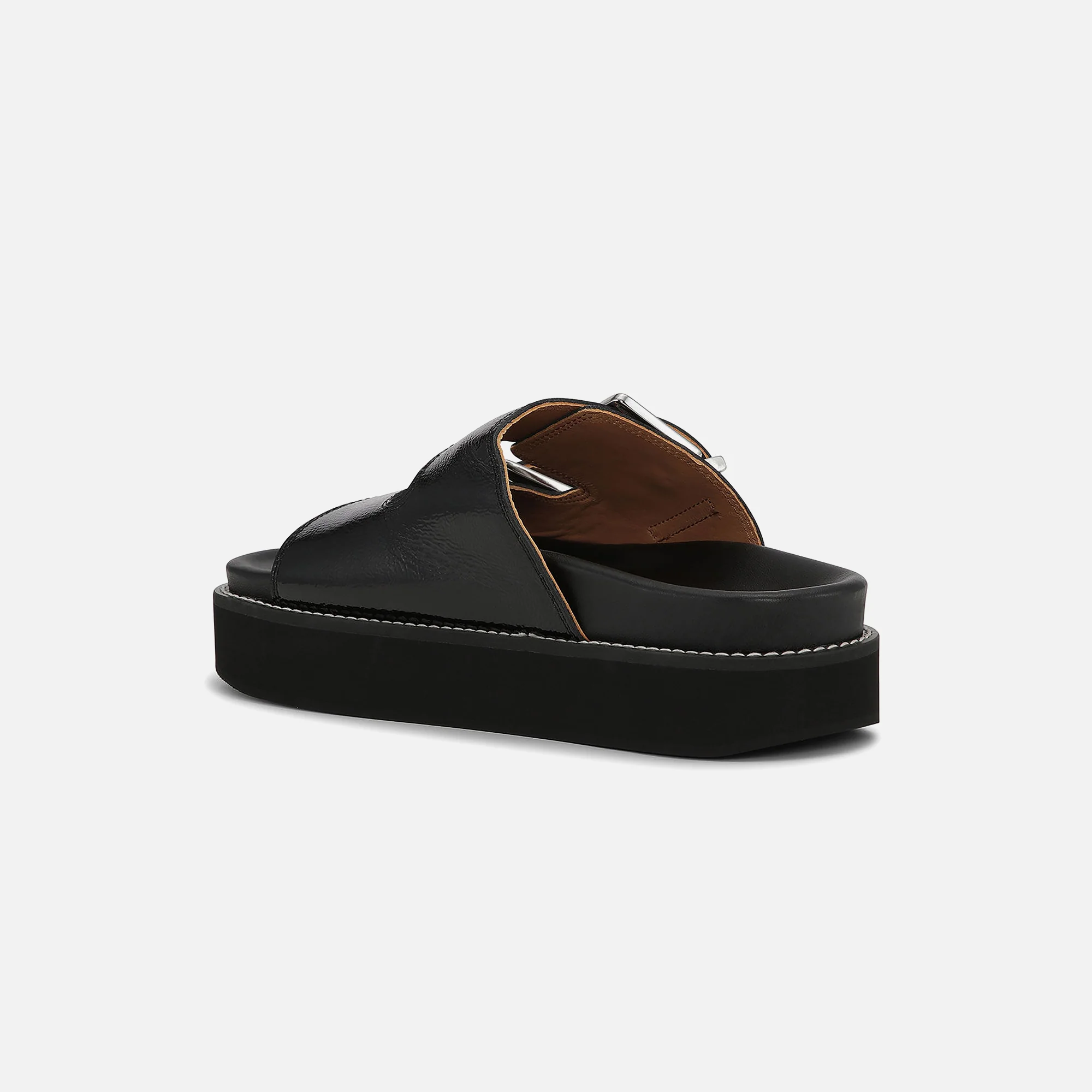 Ganni Wide Welt Chunky Buckle Flat Sandal - Naplack Black - Image 3
