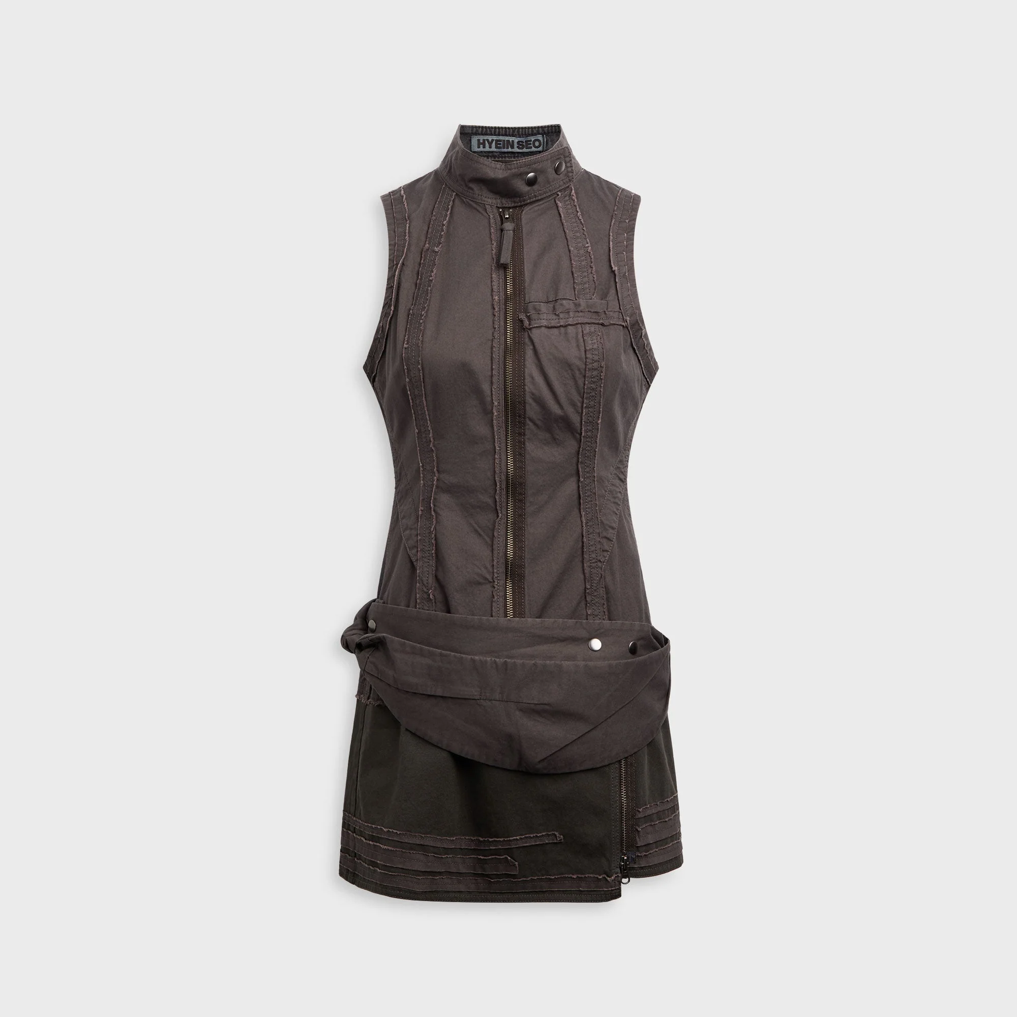 Hyein Seo Sleeveless Moto Dress with Belt Bag - Charcoal