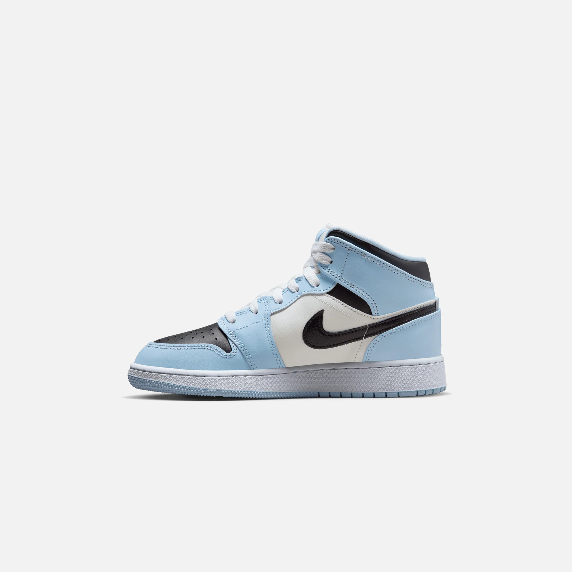 Nike Air Jordan Grade School 1 Mid - Ice Blue / Black / Sail / White - Image 3