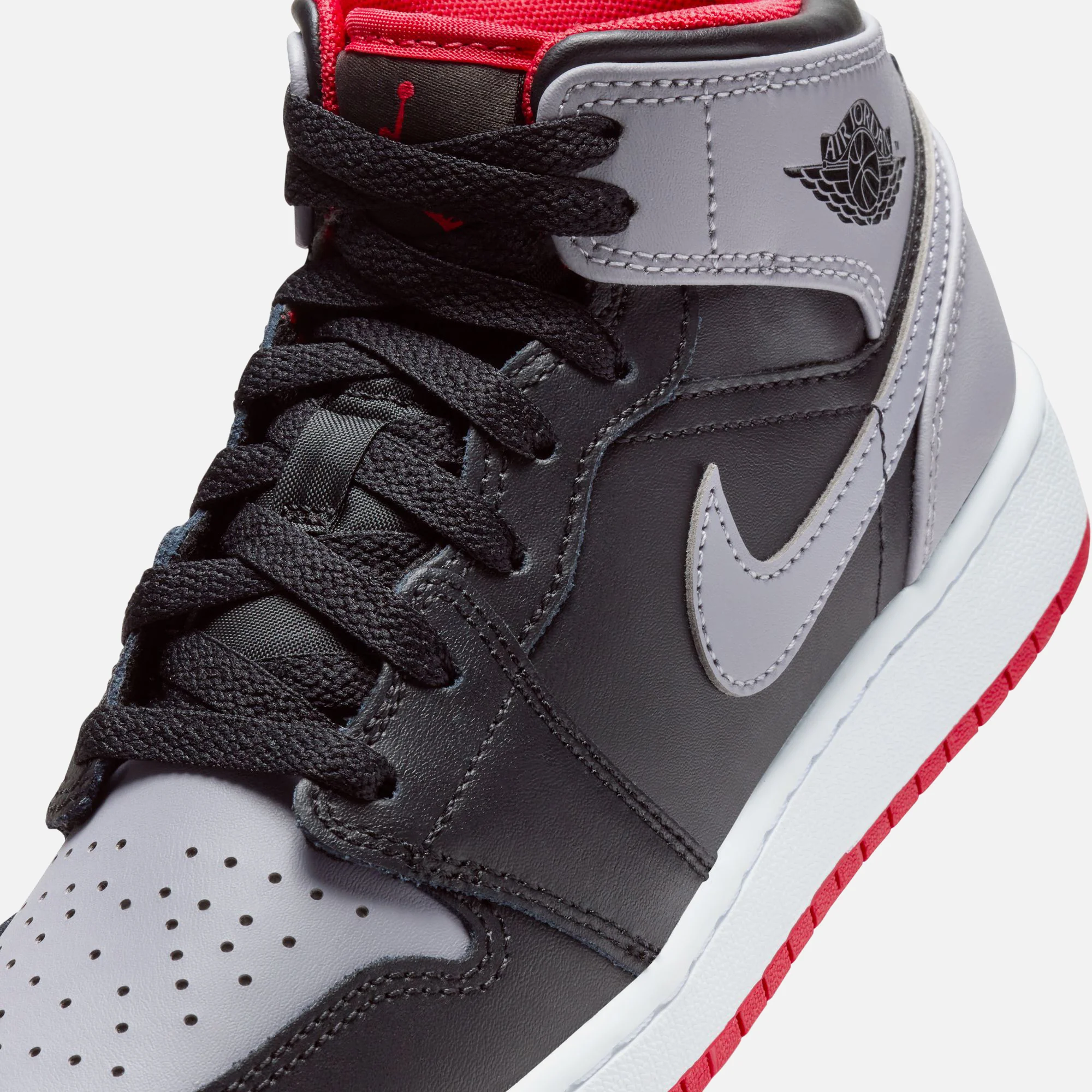 Jordan GS Air Jordan 1 Mid - Black / Cement Grey / Fire Red / White - Image 7