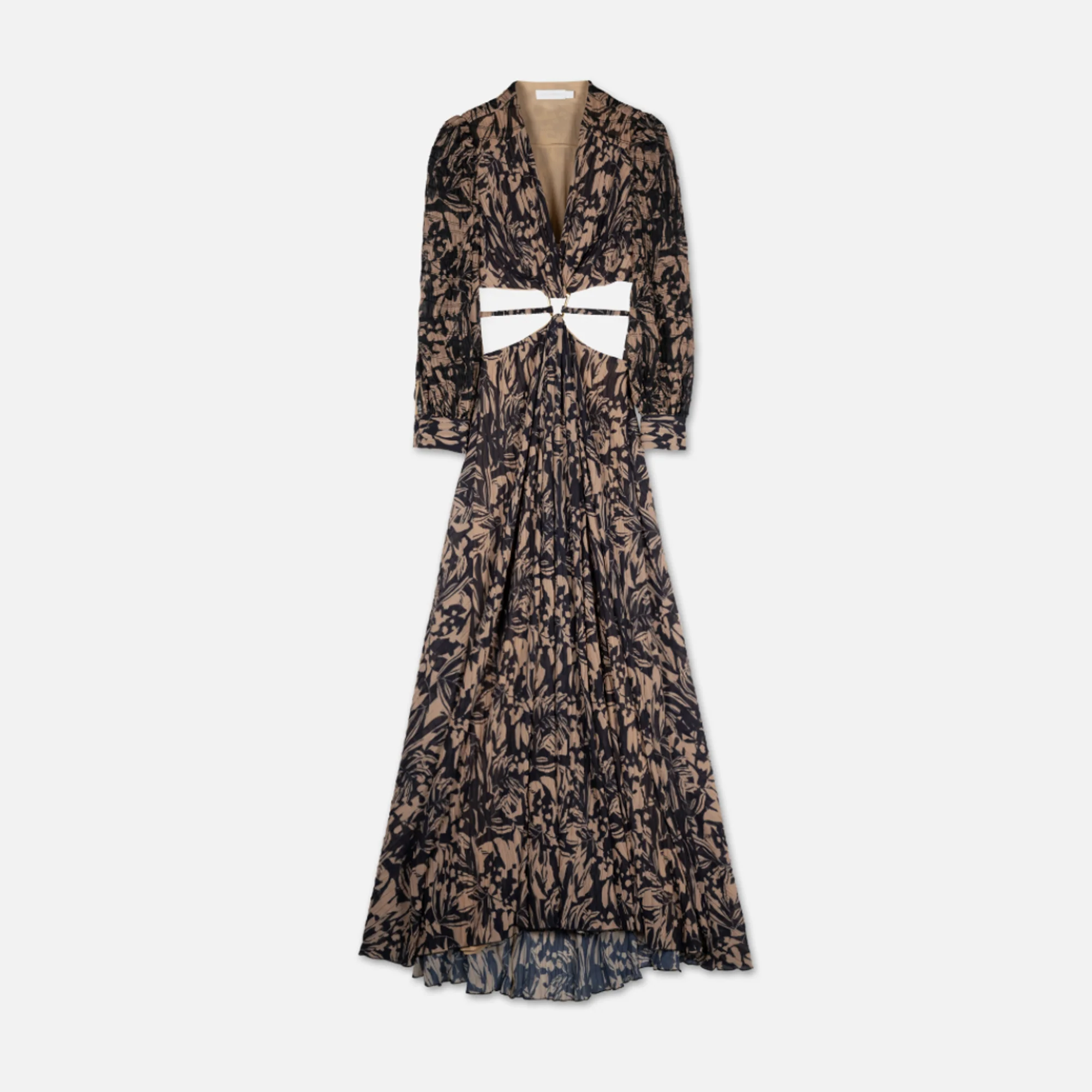 Jonathan Simkhai Priya Multimedia Chiffon Deep V Gown - Midnight