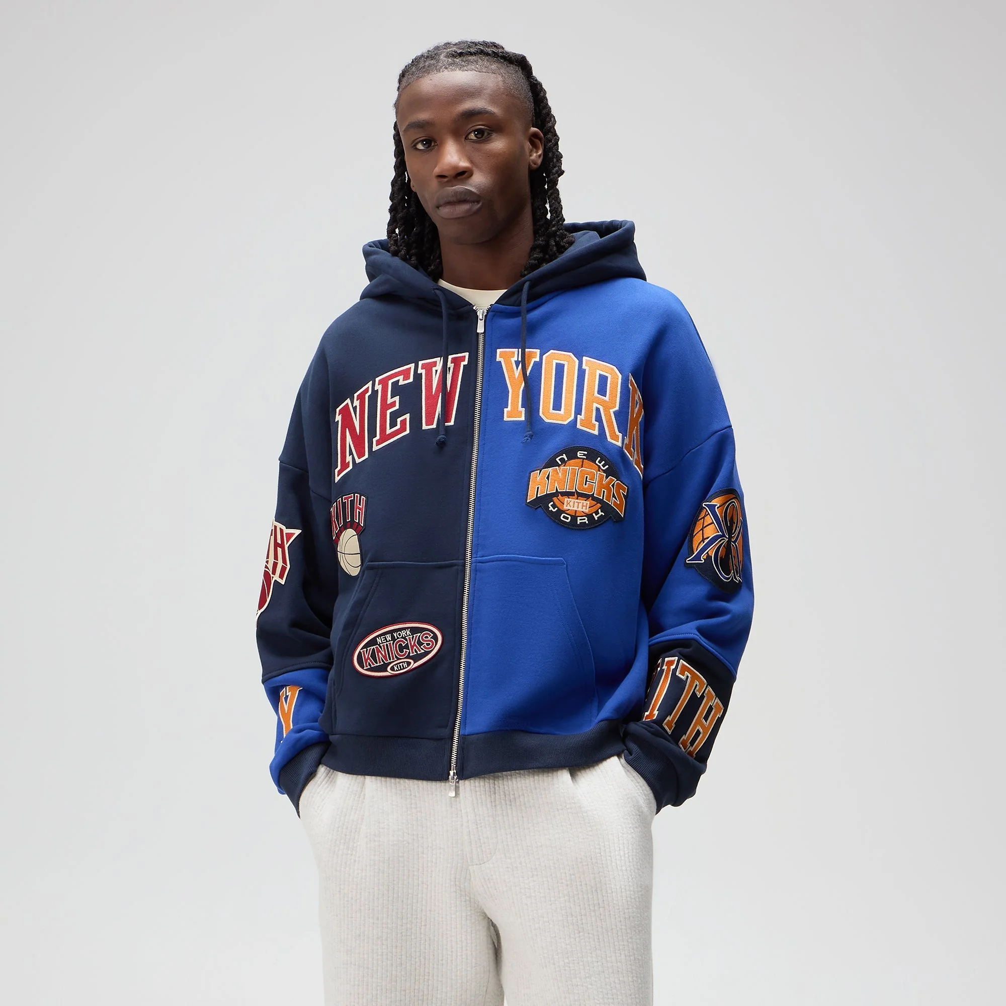 Kith for the New York Knicks Mash Up Cropped Braxton Vintage Hoodie - Nocturnal - Image 2