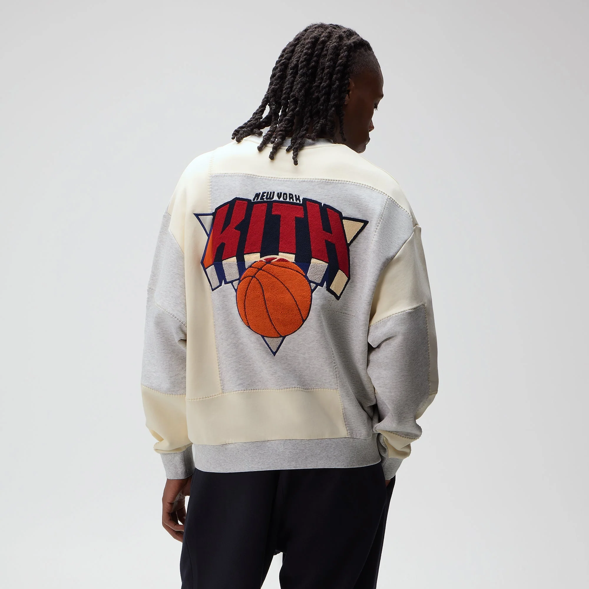 Kith for the New York Knicks Patchwork Fleece Crewneck Sweatshirt - Light Heather Grey - Image 3