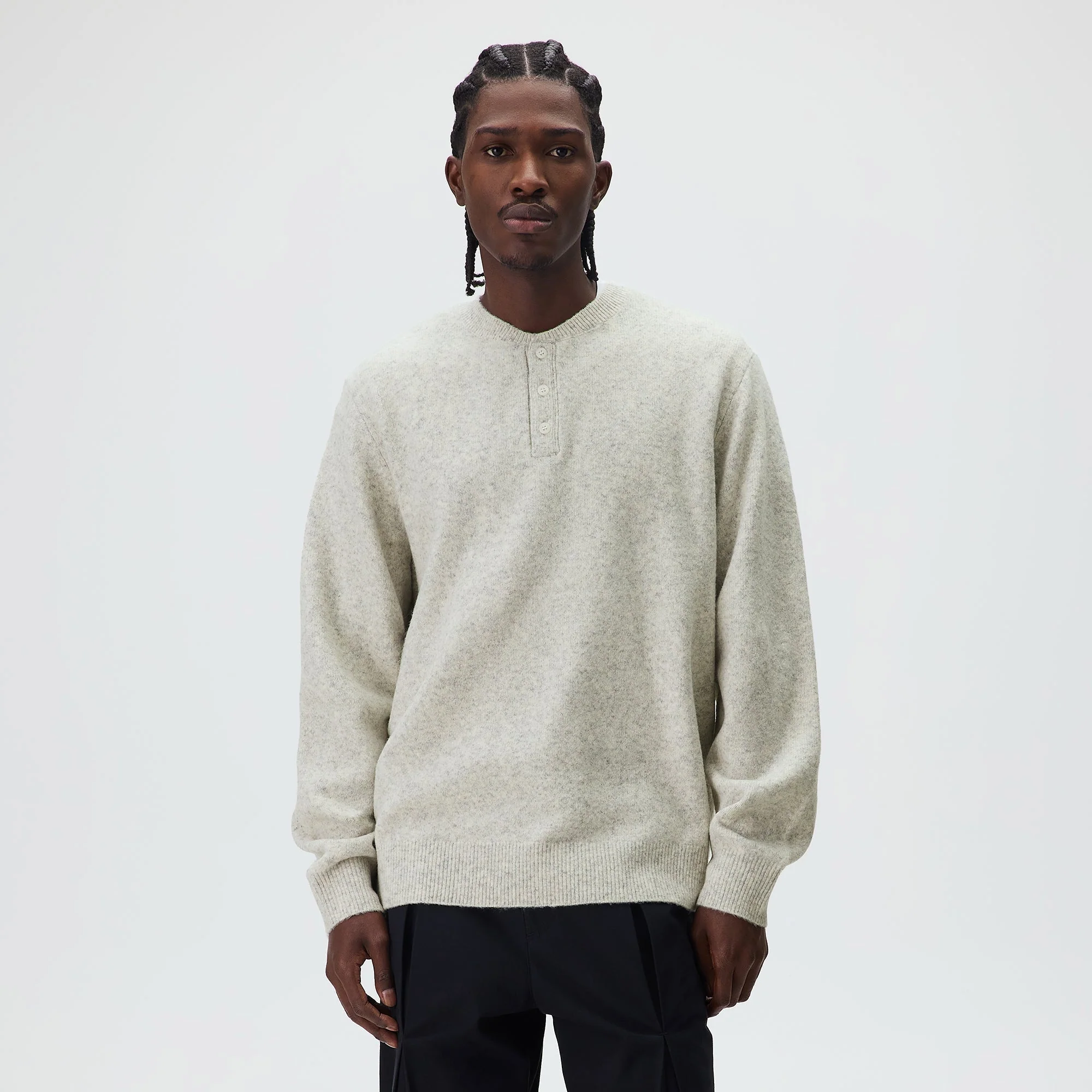 Kith Boucle Harmon Henley Sweater - Light Heather Grey - Image 2