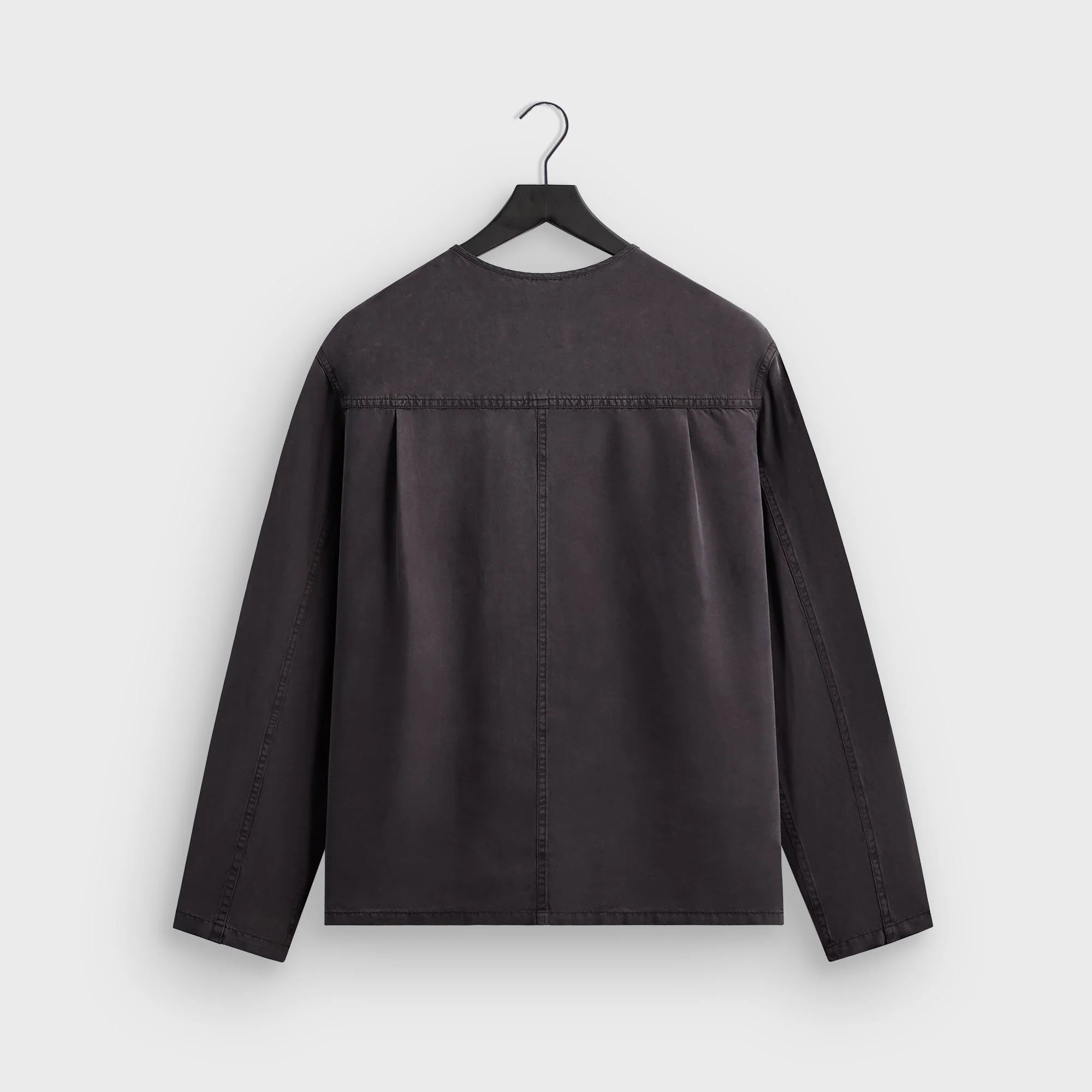 &Kin Garment Dyed Silk Collarless Yardley Shirt - Phantom Grey - Image 3