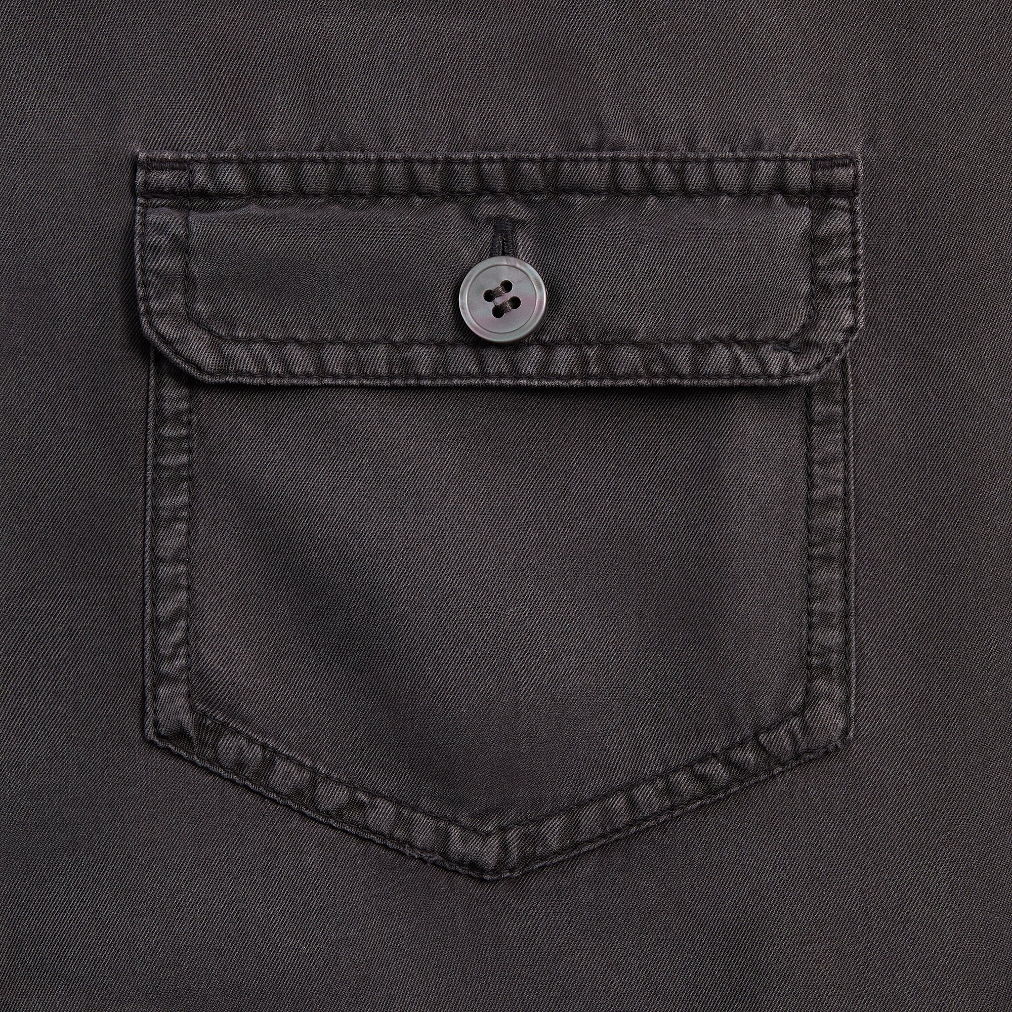 &Kin Garment Dyed Silk Collarless Yardley Shirt - Phantom Grey - Image 4
