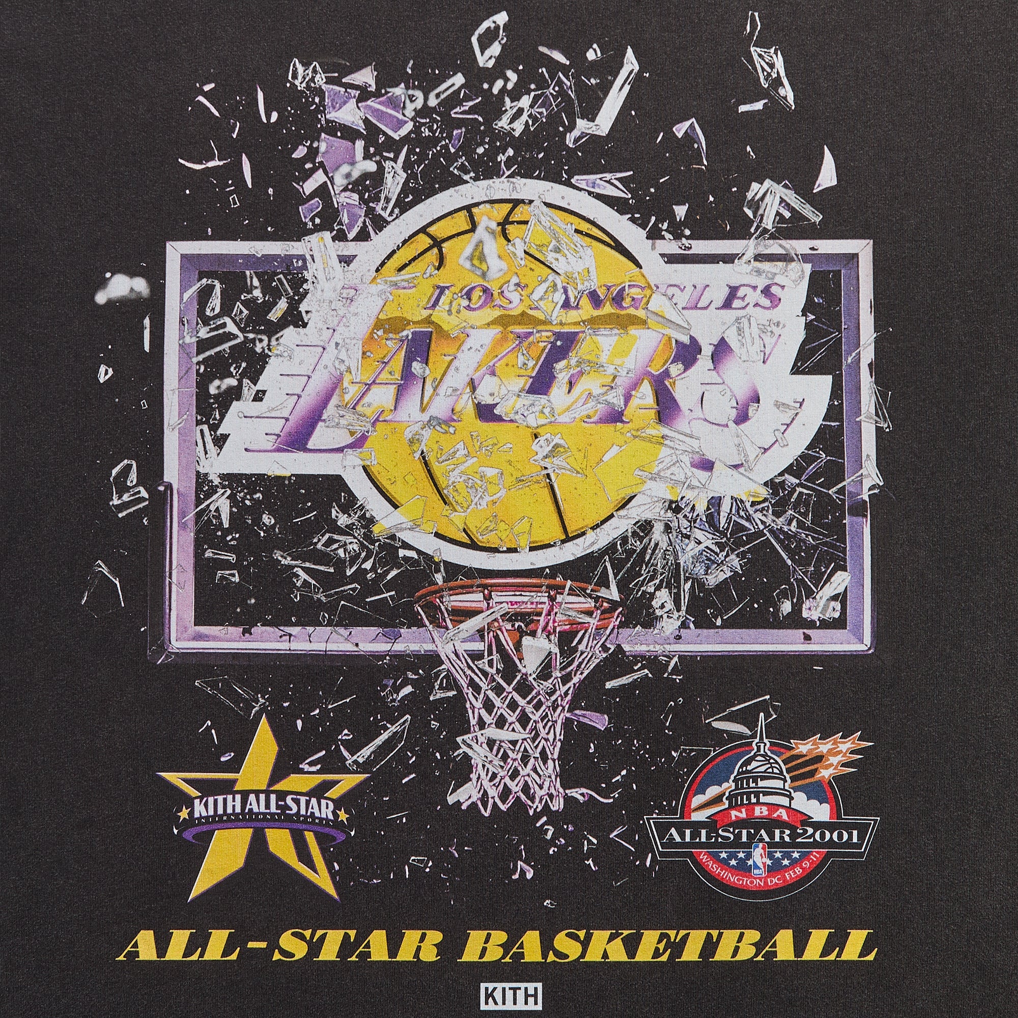 Kith for NBA All-Star Los Angeles Lakers Shattered Backboard Vintage Tee - Black - Image 3