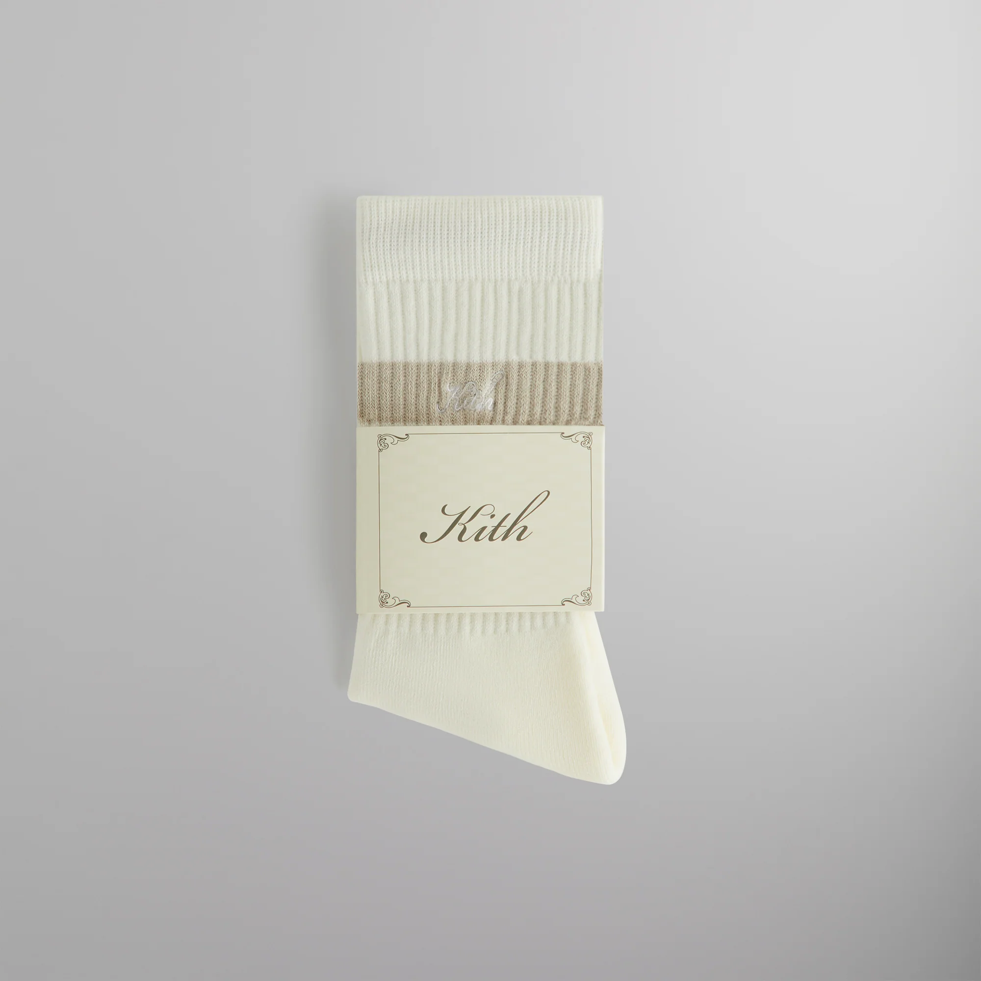 Kith Double Stripe Script Embroidered Cotton Crew Socks - Hallow - Image 2