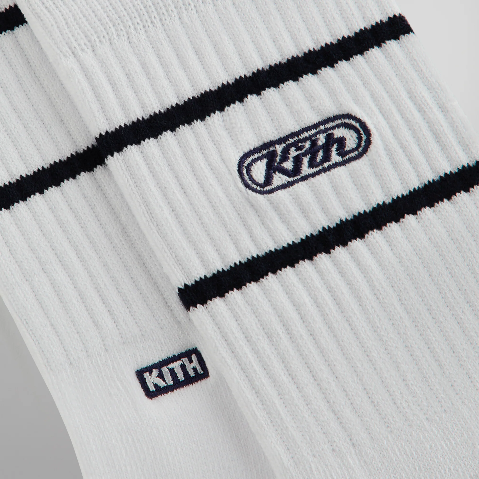 Kith Embroidered Logo Striped Crew Sock - White - Image 3