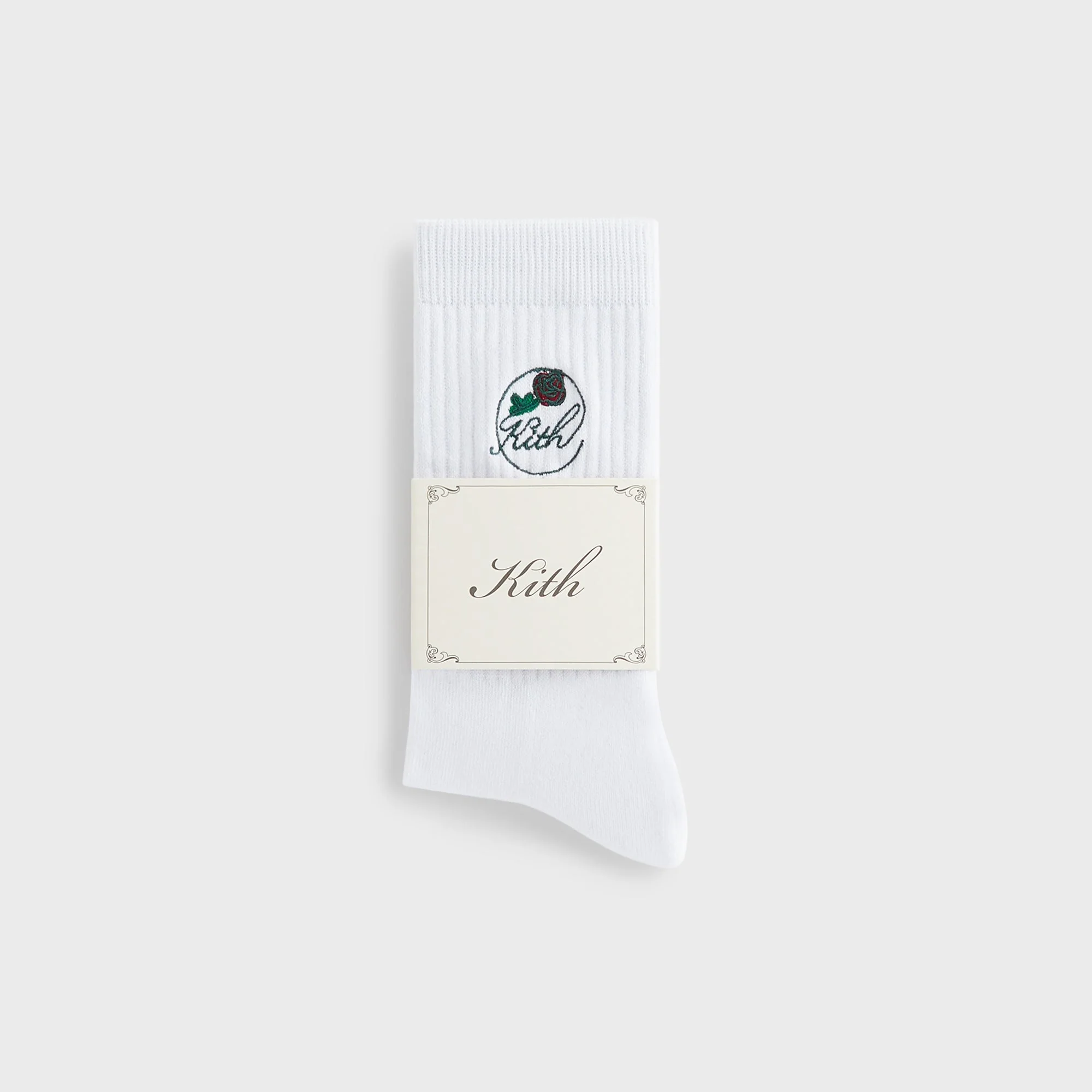 Kith Rose Script Cotton Crew Socks - White - Image 2