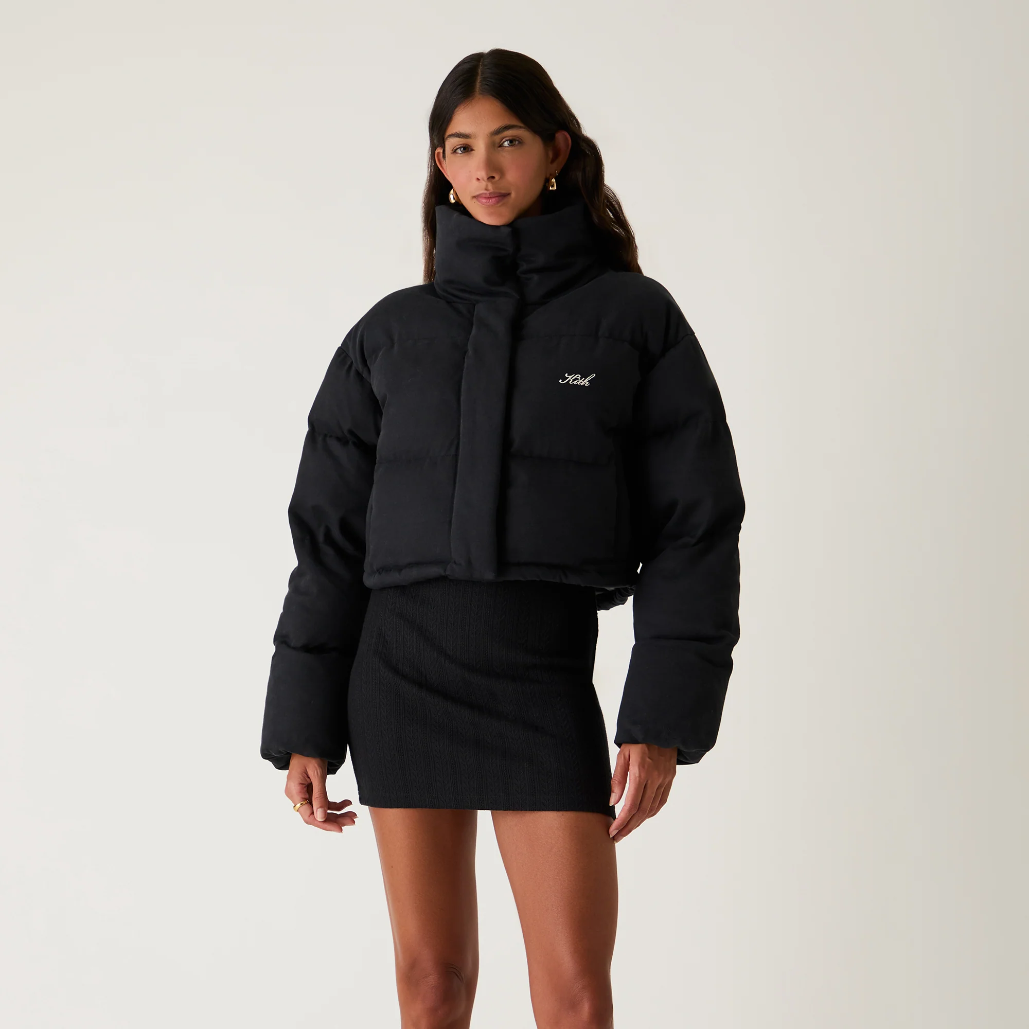 Kith Women Shae Cropped Denim Puffer - Washed Black - Image 2