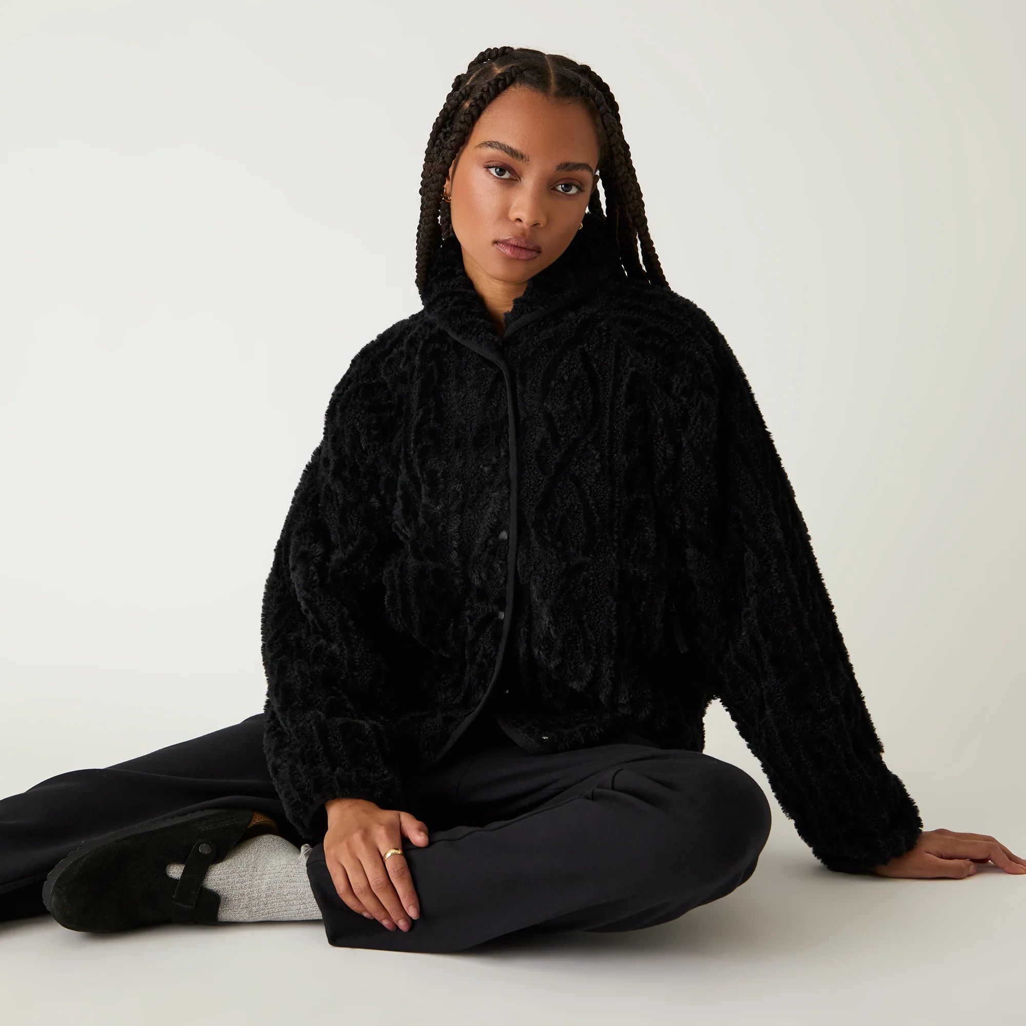 Kith Women Grayson Cable Sherpa Jacket - Black - Image 2