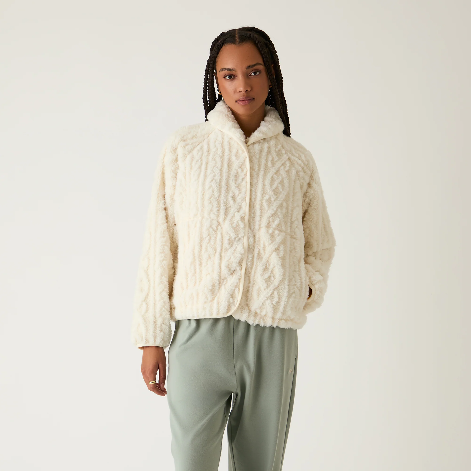 Kith Women Grayson Cable Sherpa Jacket - Sandrift - Image 2