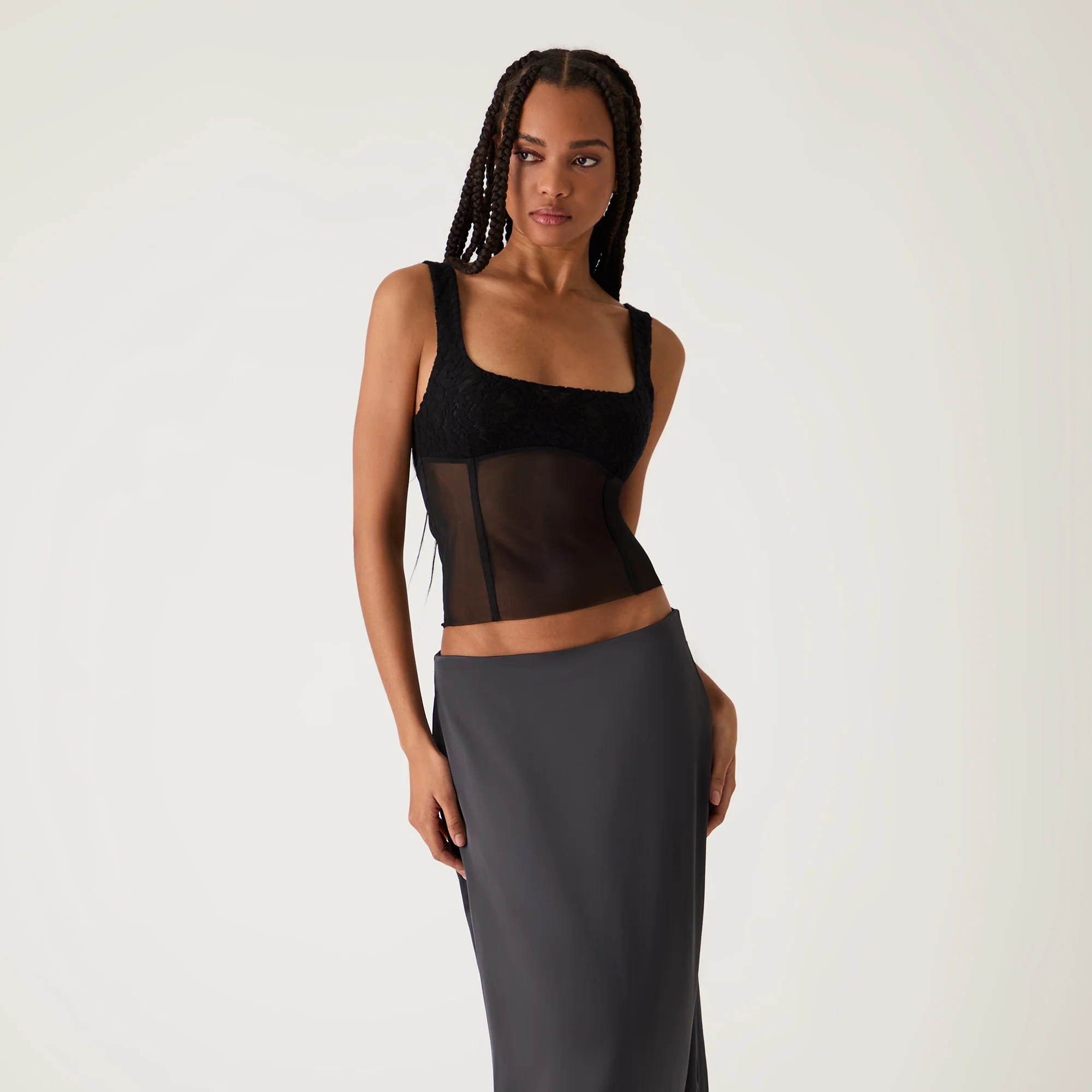 Kith Women Liyah Plush Lace Mesh Tank - Black - Image 2