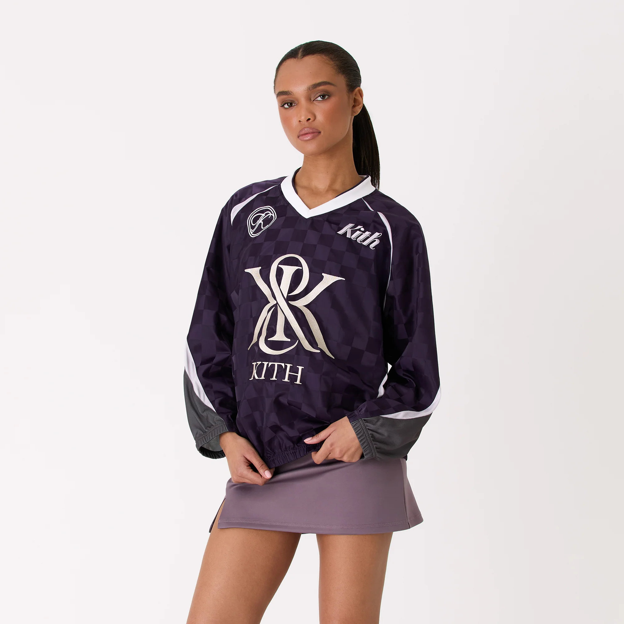Kith Women Checkered Satin Dayton Combo Pullover - Nightshade - Image 2