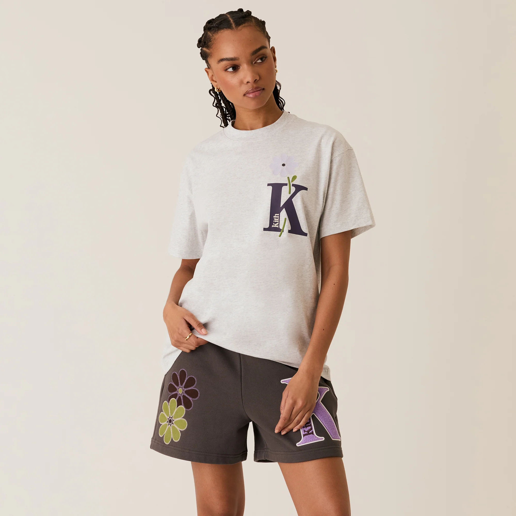 Kith Women Flocked Bouquet Vintage Tee - Light Heather Grey - Image 2