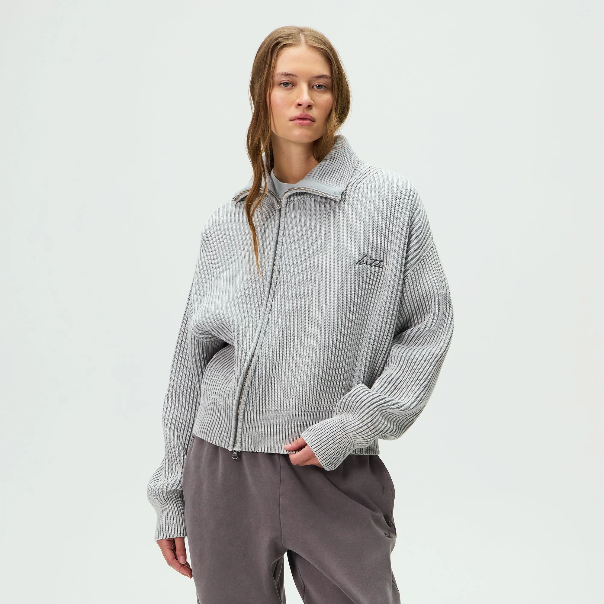 Kith Women Wyler III Asymmetrical Zip Sweater - Mist - Image 2