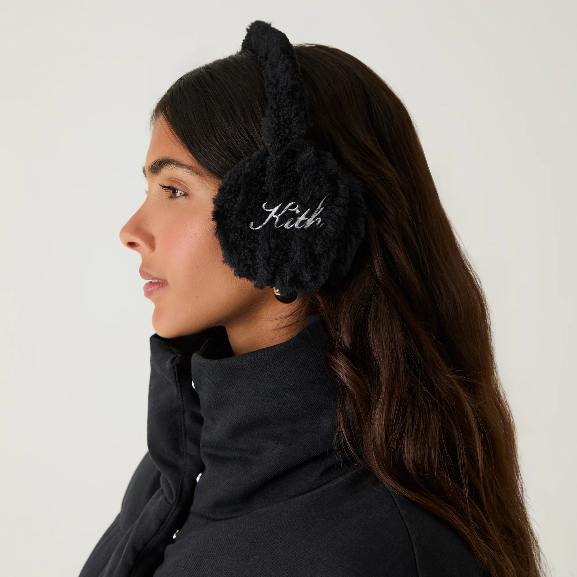 Kith Women Shearling Cable Knit Ear Muff - Black - Image 2