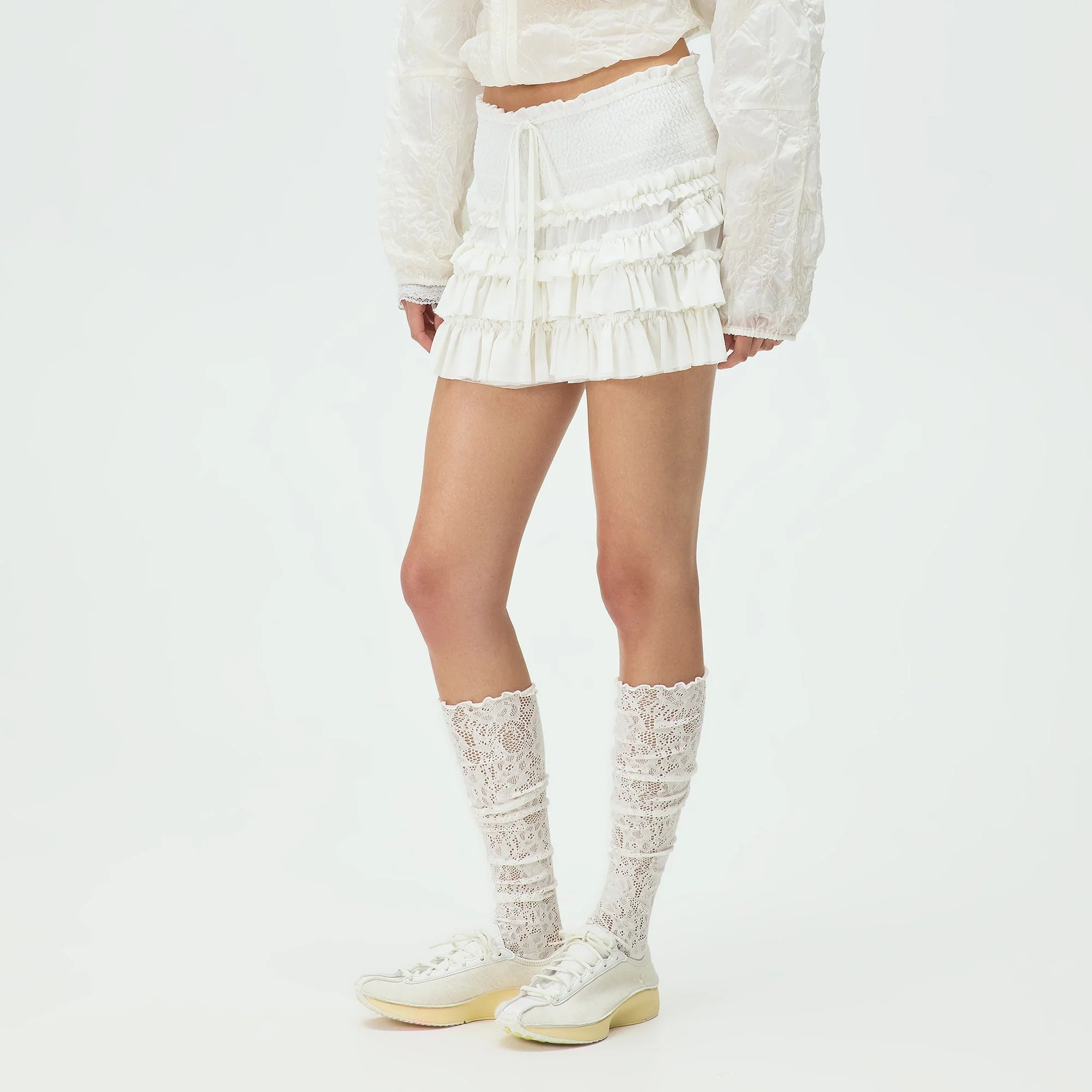 Lisa for Kith Women Mariko Mesh Ruffle Mini Skirt - White - Image 2