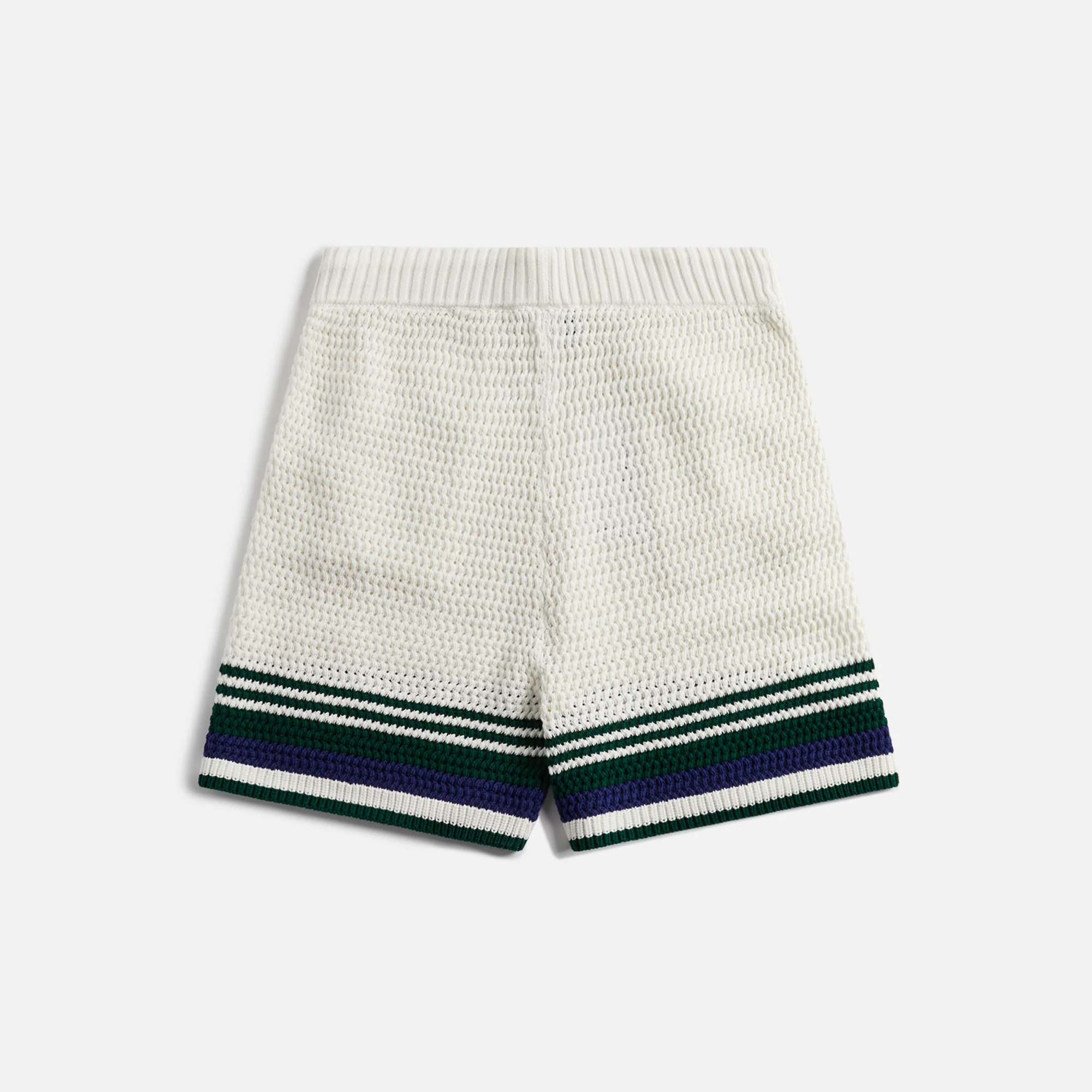 Casablanca Crochet Effect Tennis Shorts - White / Blue-Green Stripe - Image 2