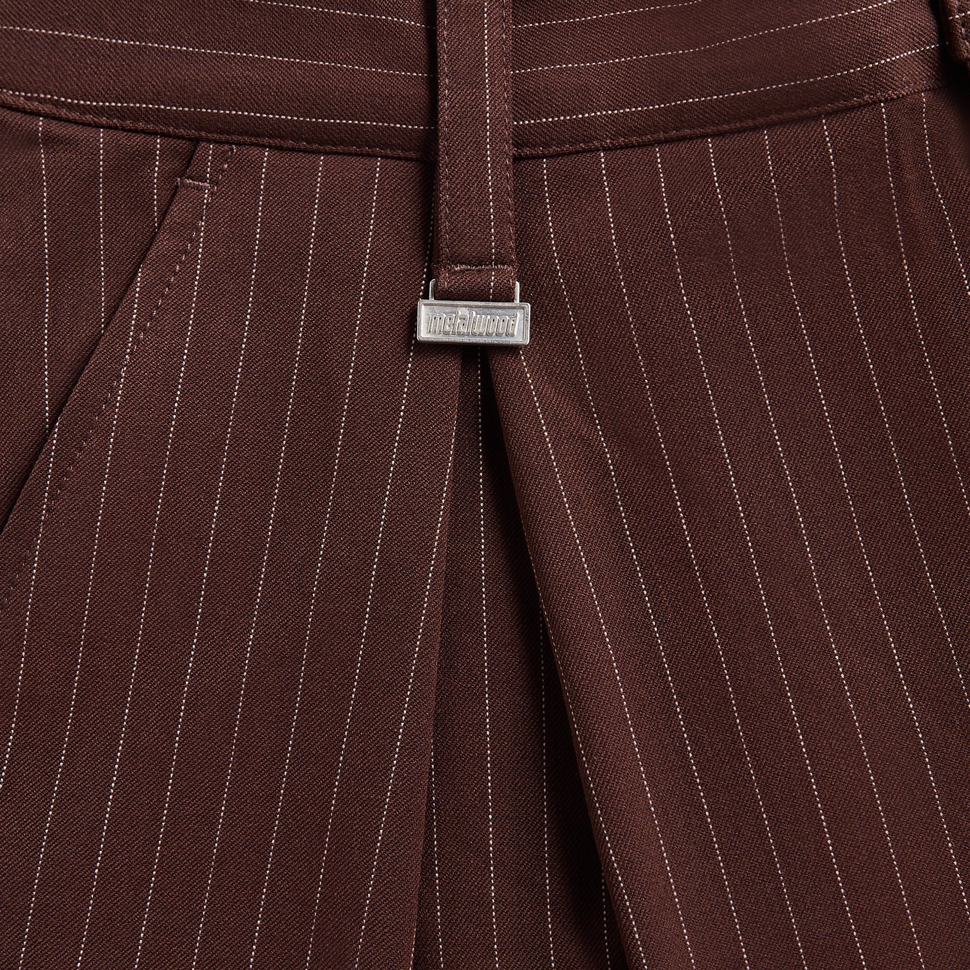 Metalwood Elastic Waist Baggy Pant - Brown Pinstripe - Image 3