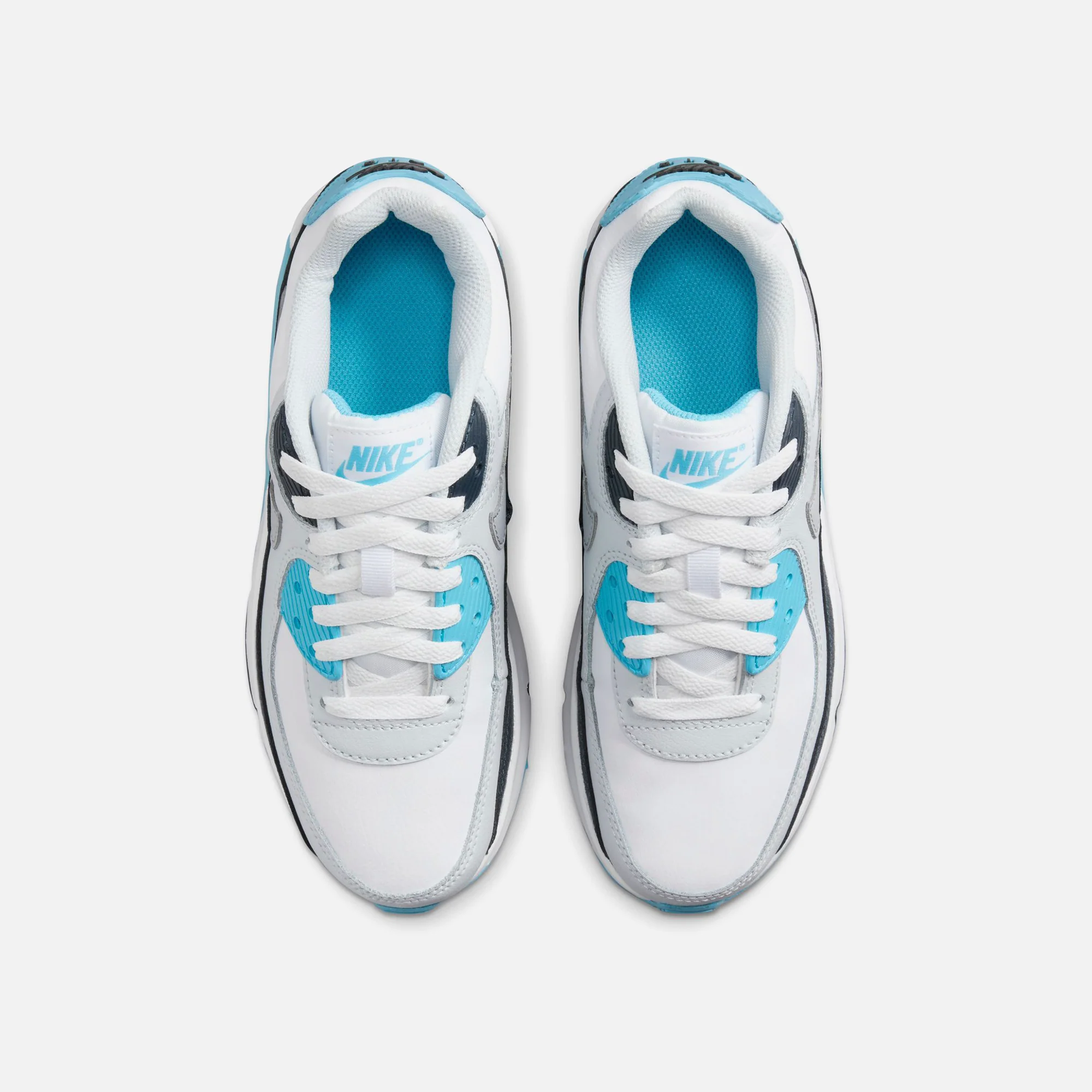 Nike GS Air Max 90 - White / Wolf Grey / Baltic Blue / Armory Navy - Image 5