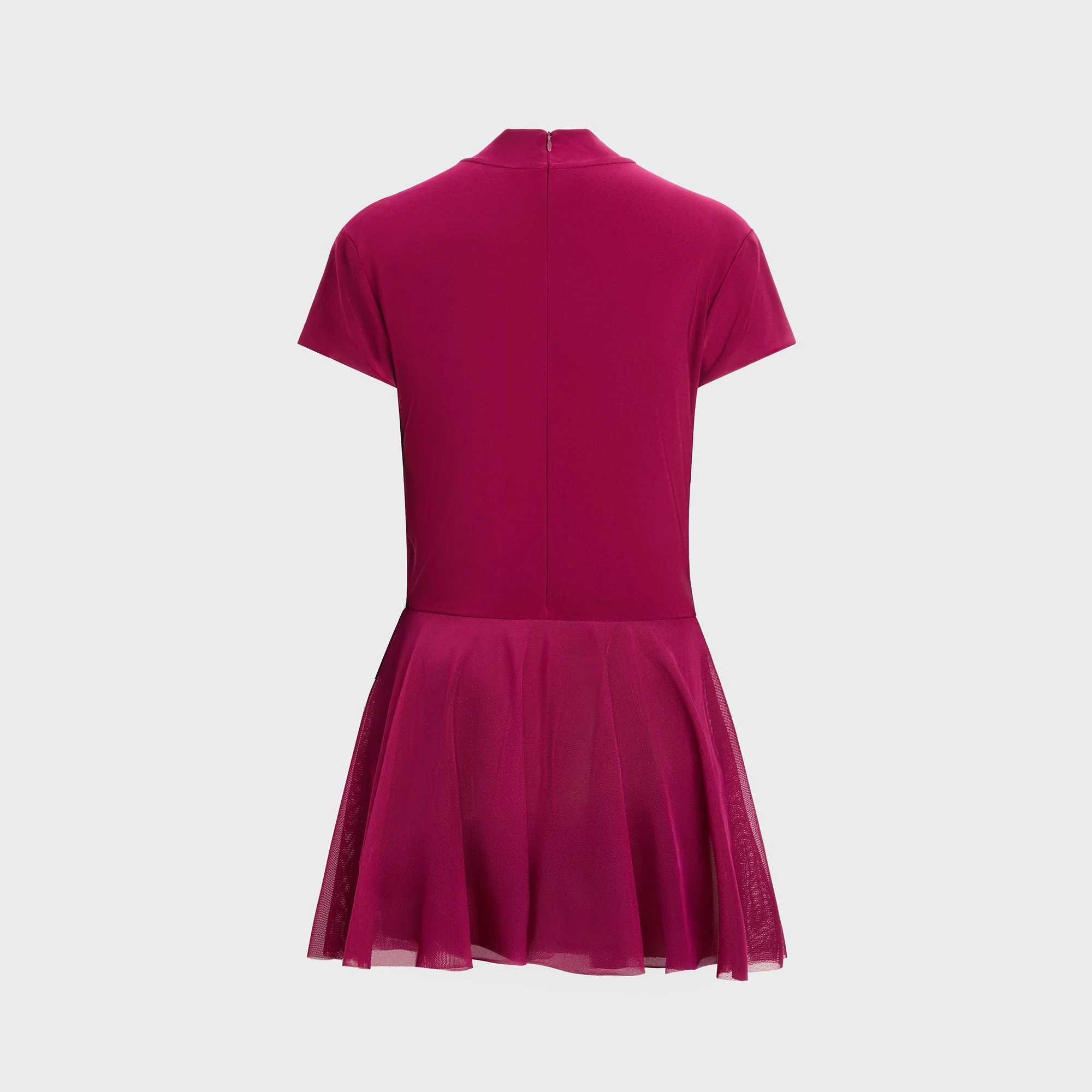 Norma Kamali Mock Neck Cap Sleeve Flared Pickleball Dress - Plum - Image 2