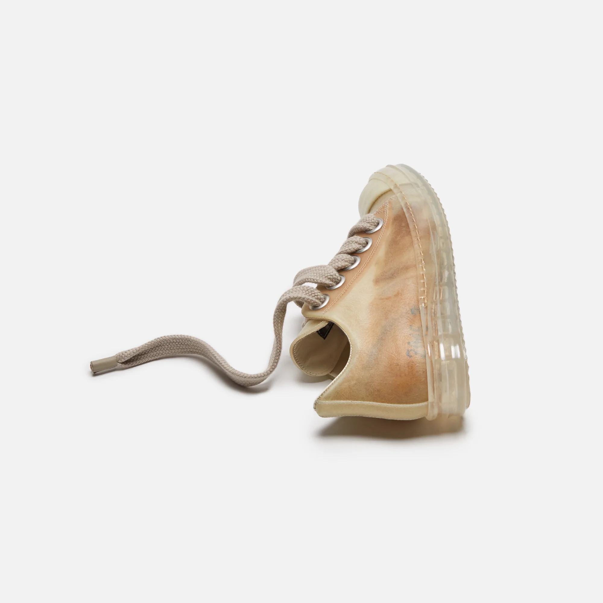 Rick Owens WMNS Scarpe Pelle Low Sneakers - Natural / Clear - Image 5