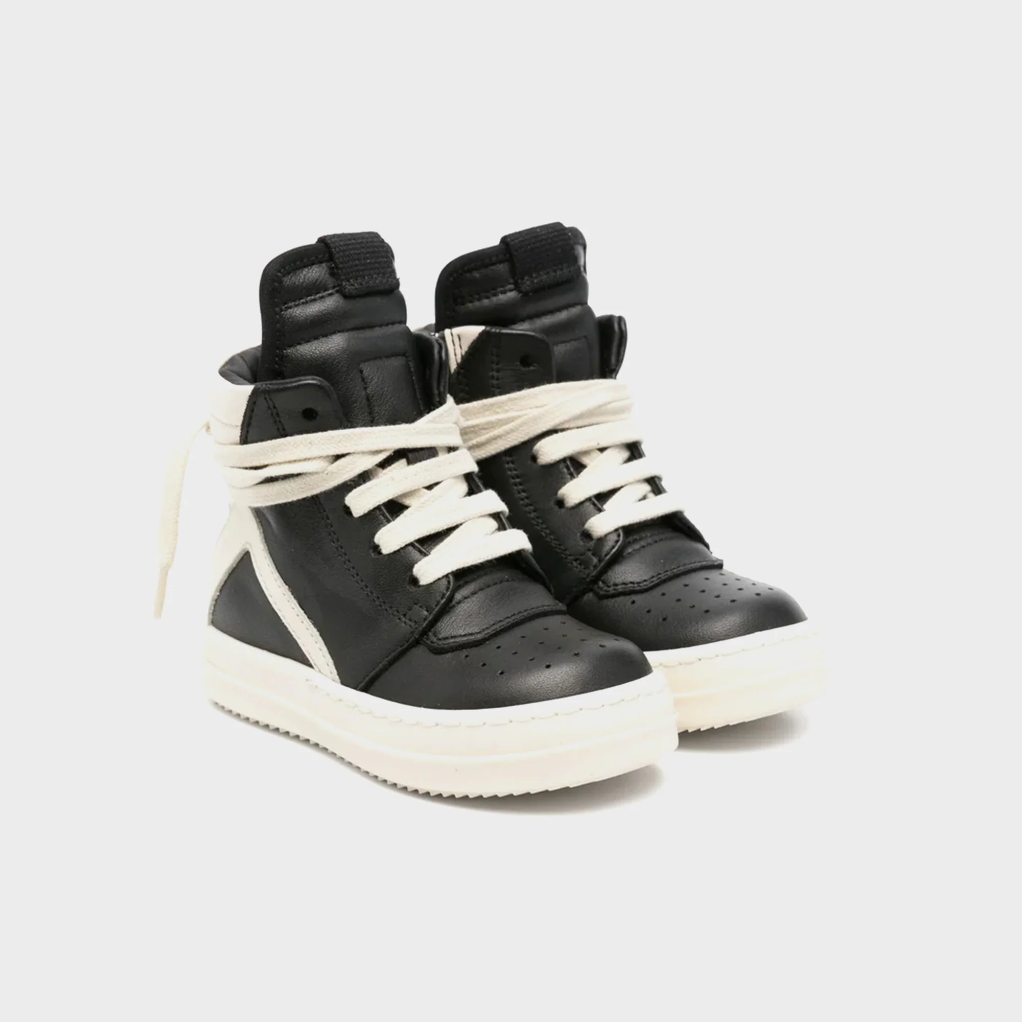 Rick Owens Baby Geobaskets Scarpe in Pelle - Black / Milk / Milk - Image 2