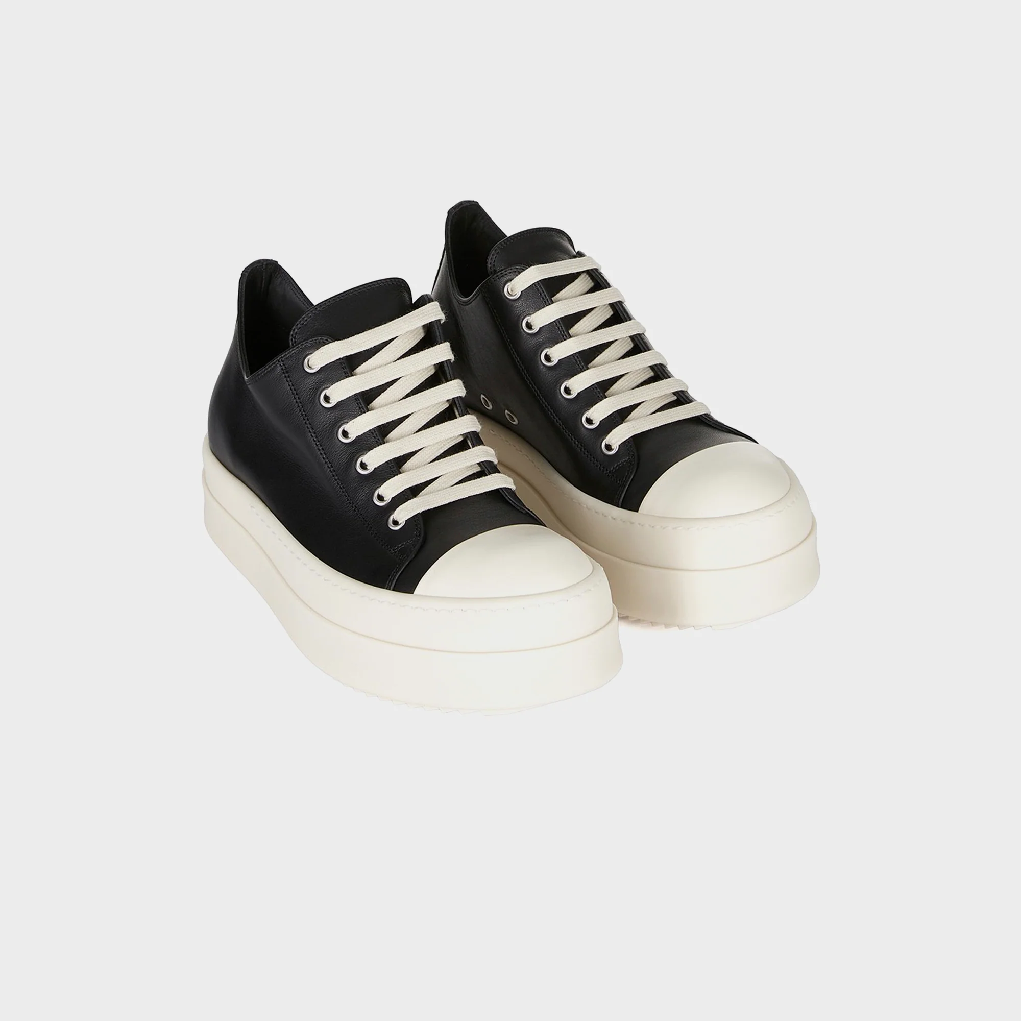 Rick Owens Mega Bumper Low Sneaks Scarpe in Pelle - Black / Milk - Image 2