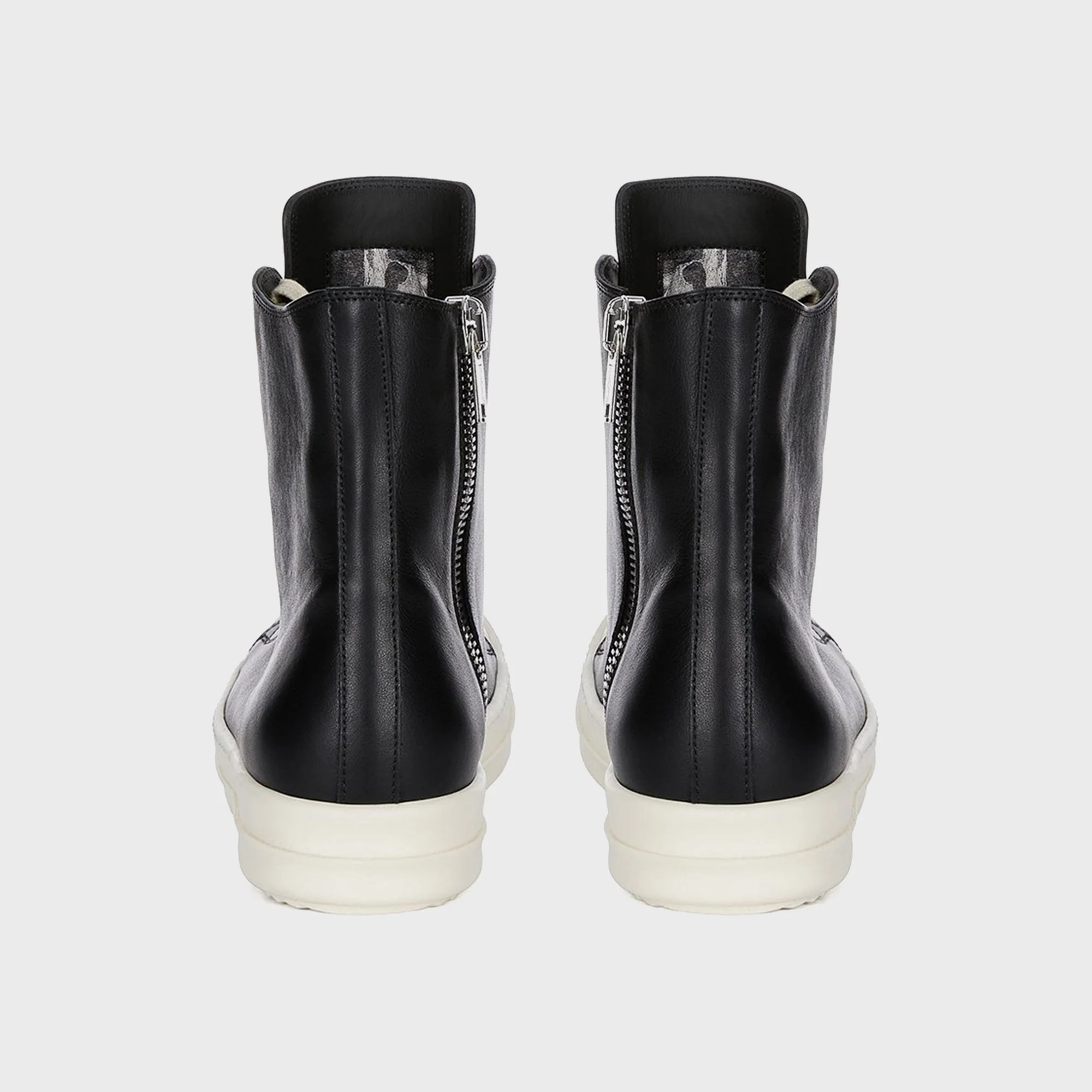 Rick Owens Leather Sneakers Scarpe in Pelle - Black / Milk / Milk - Image 3