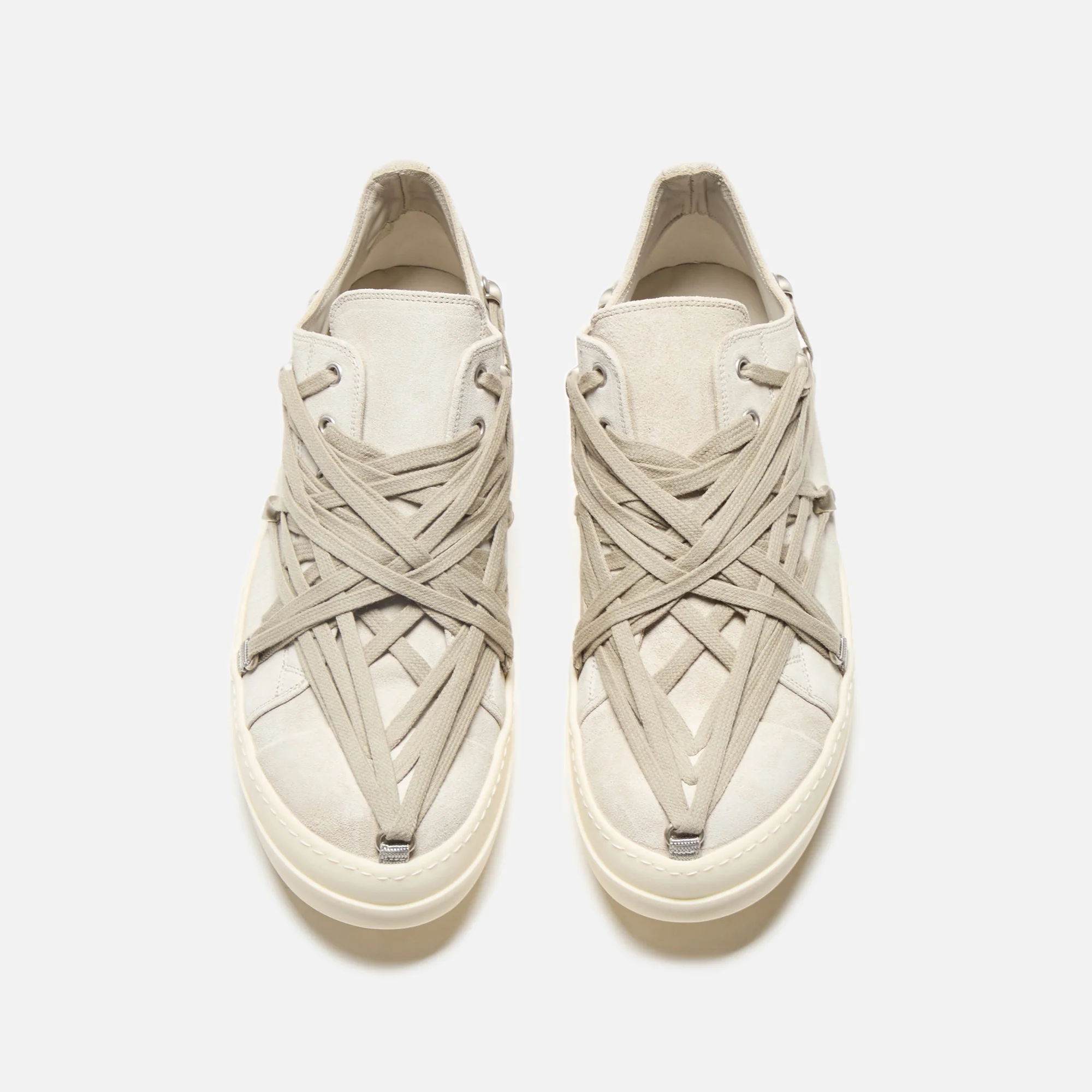 Rick Owens Megalaced Low Sneaks - Scarpe In Pelle Dinge / Milk - Image 4