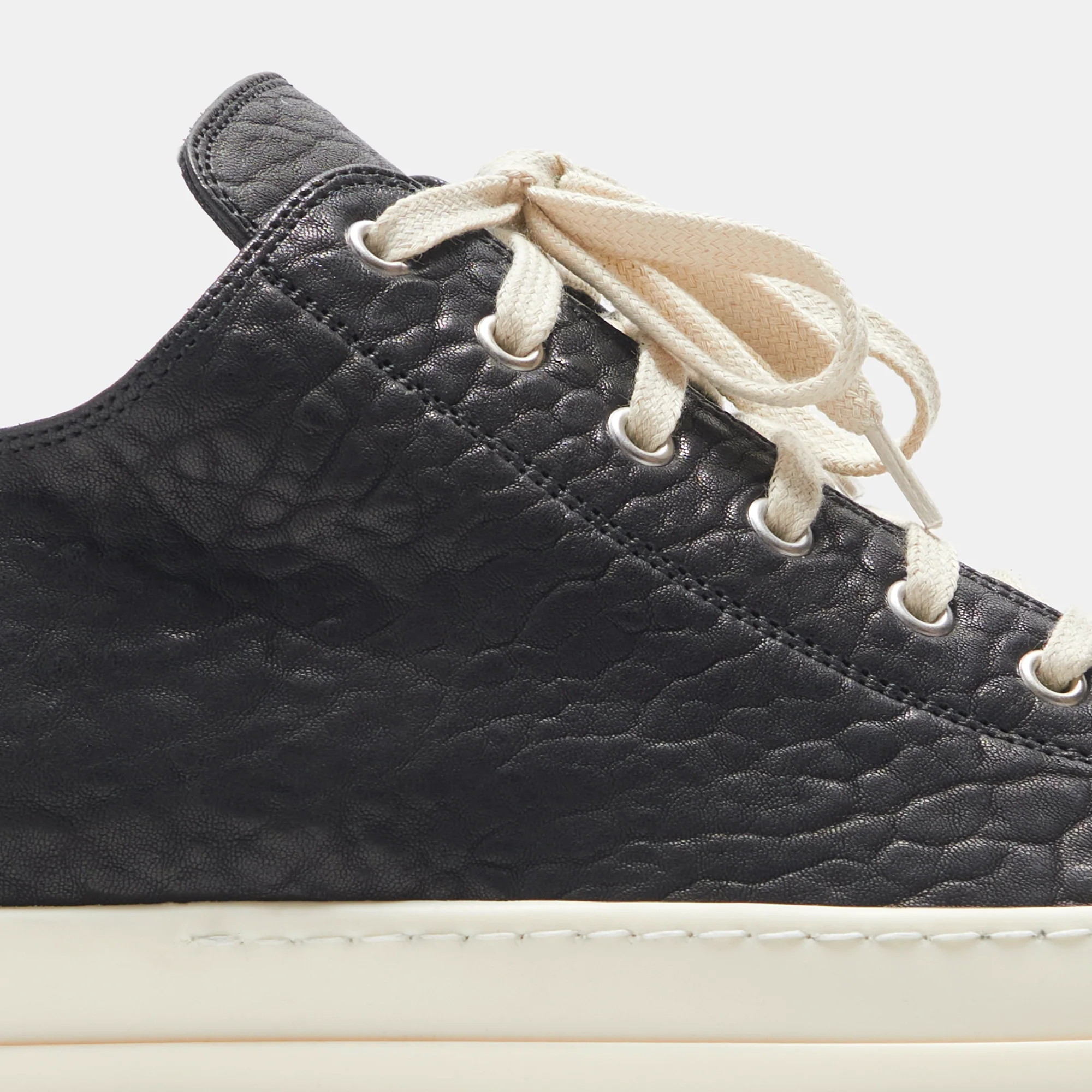 Rick Owens Scarpe Pelle Low Sneakers - Black / Milk - Image 6