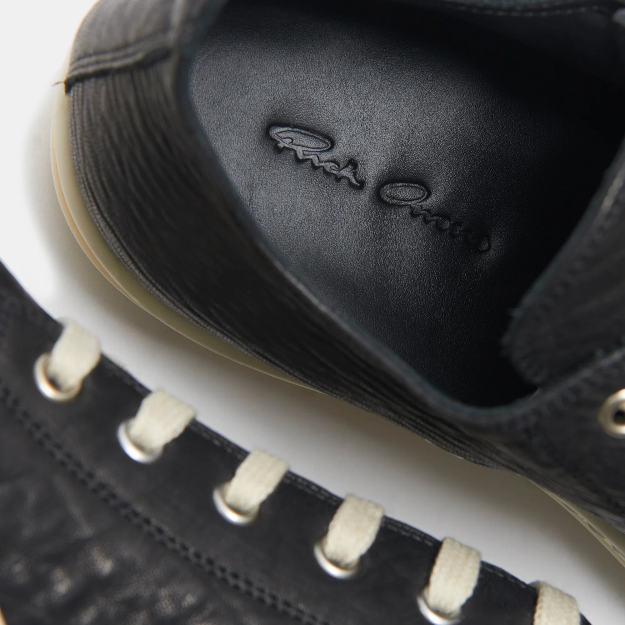 Rick Owens Scarpe Pelle Low Sneakers - Black / Milk - Image 7