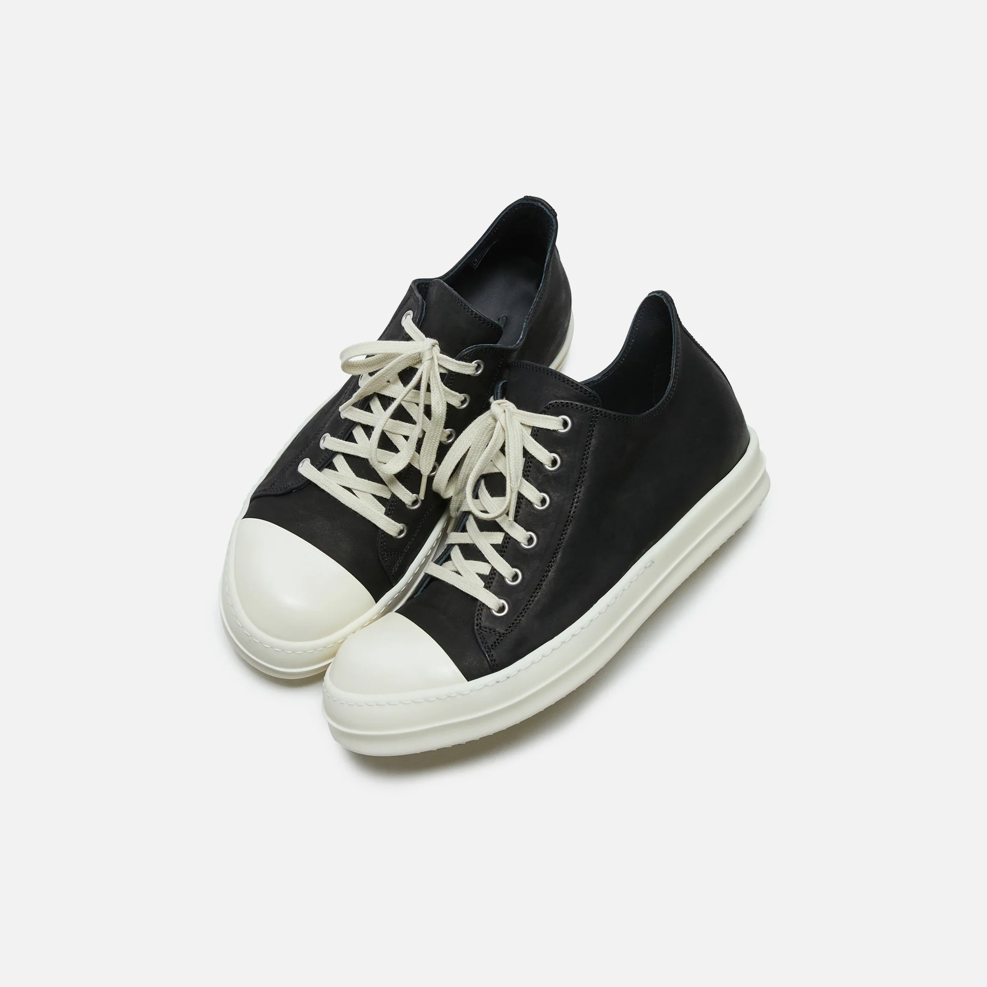 Rick Owens Scarpe Pelle Low Sneakers - Nubuck Black / Milk - Image 5