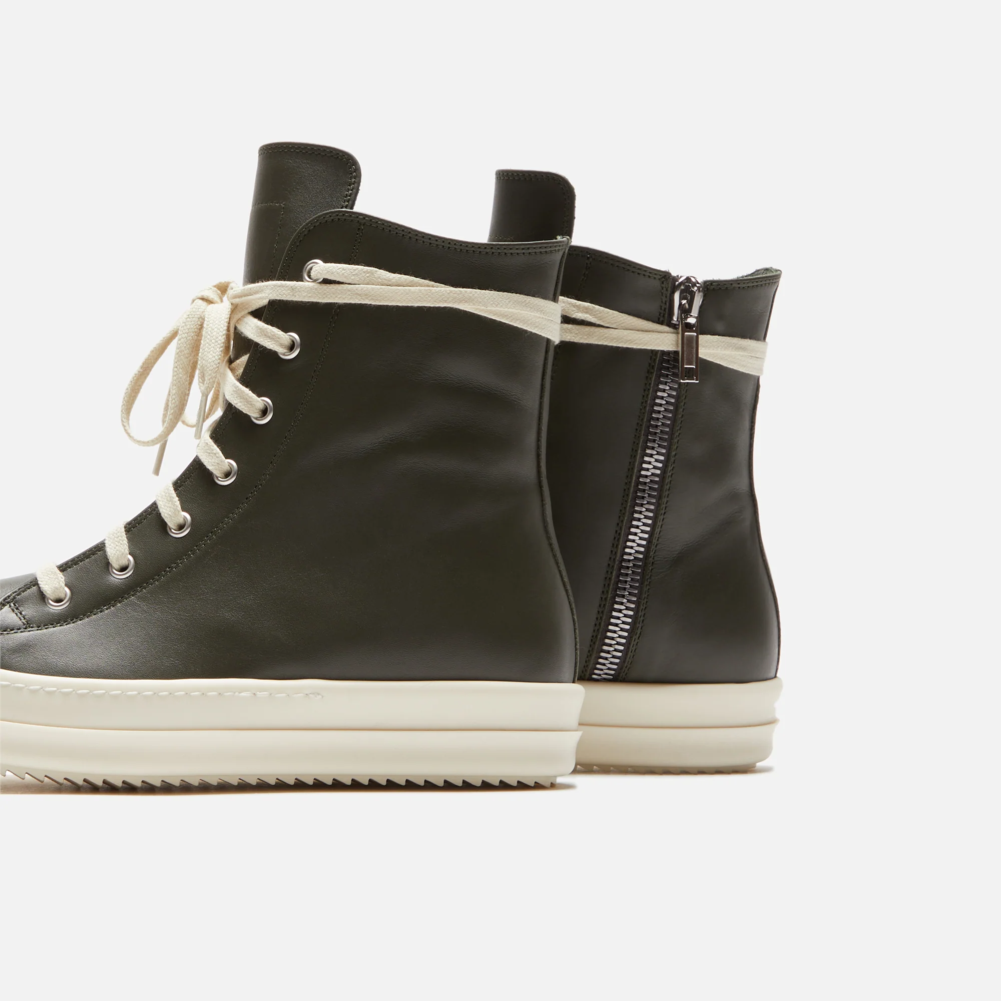 Rick Owens Scarpe in Pelle Sneakers - Forest / Milk / Milk - Image 3