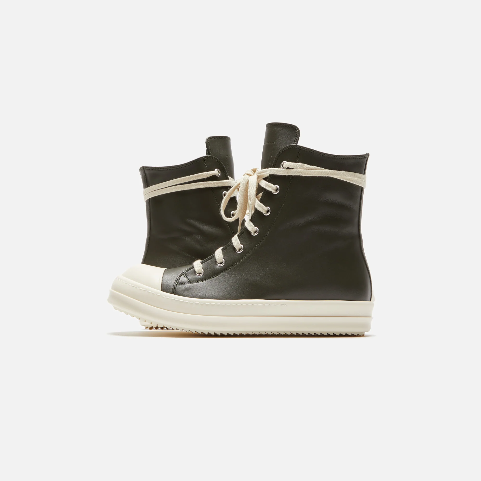 Rick Owens Scarpe in Pelle Sneakers - Forest / Milk / Milk - Image 5